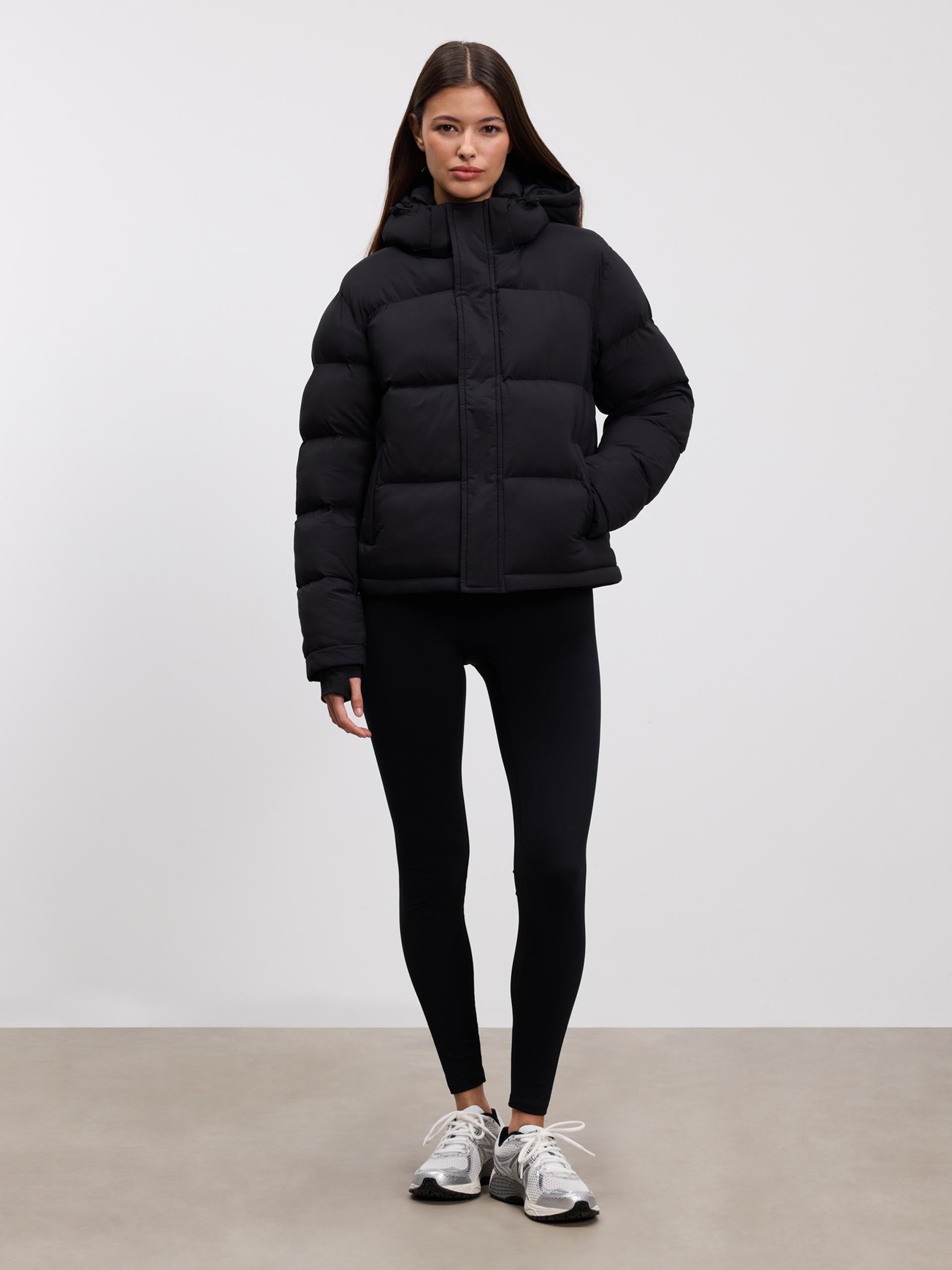 Womens Short Length Puffer Jacket in Black