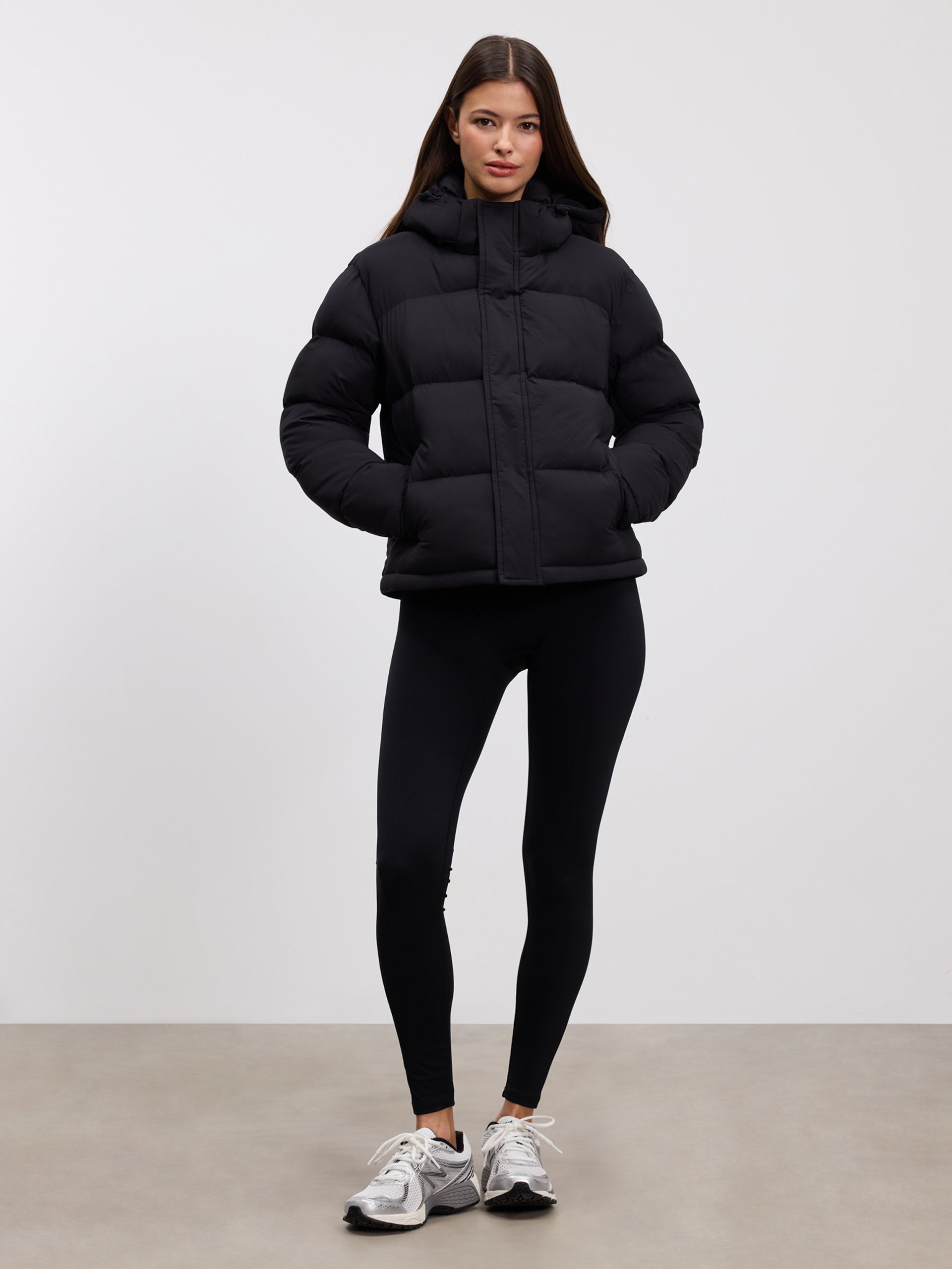 Womens Short Length Puffer Jacket in Black
