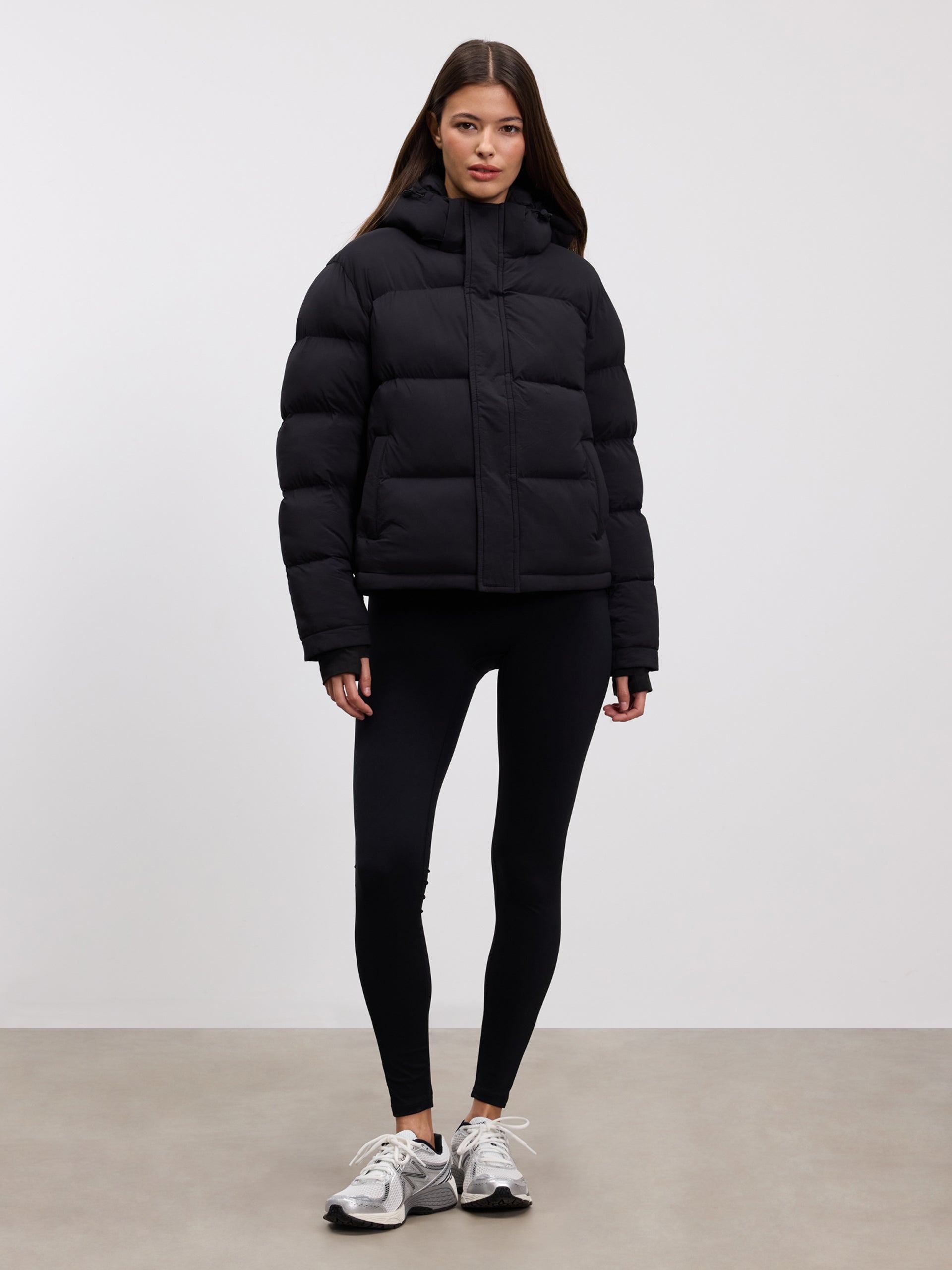 Womens Short Length Puffer Jacket in Black