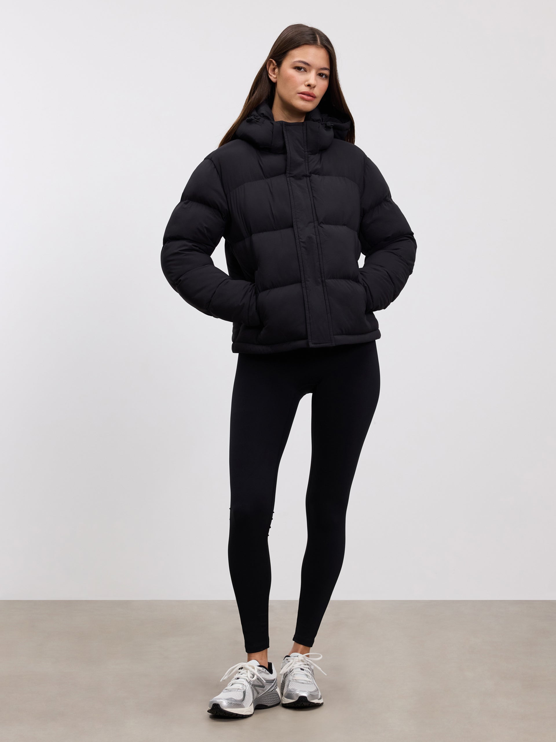 Womens Short Length Puffer Jacket in Black
