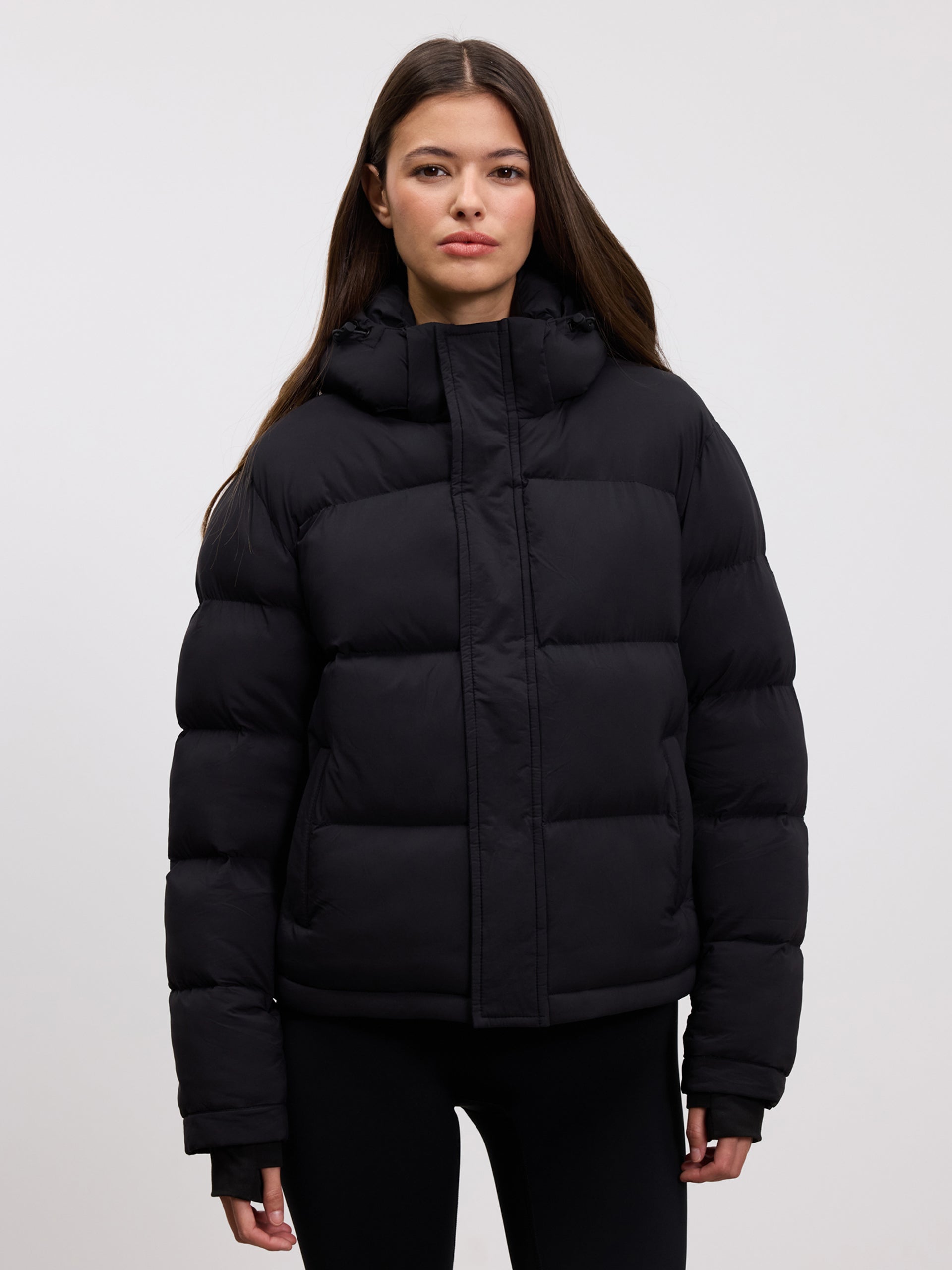 Womens Short Length Puffer Jacket in Black