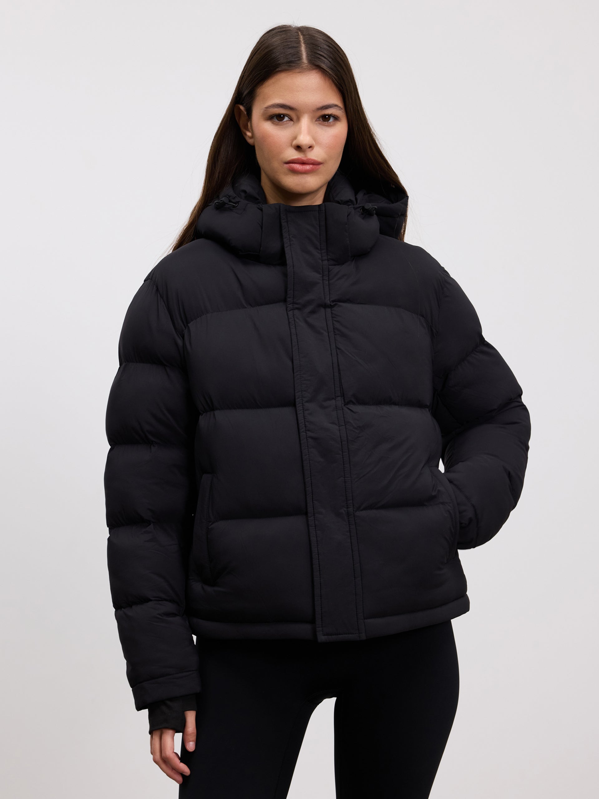 Womens Short Length Puffer Jacket in Black