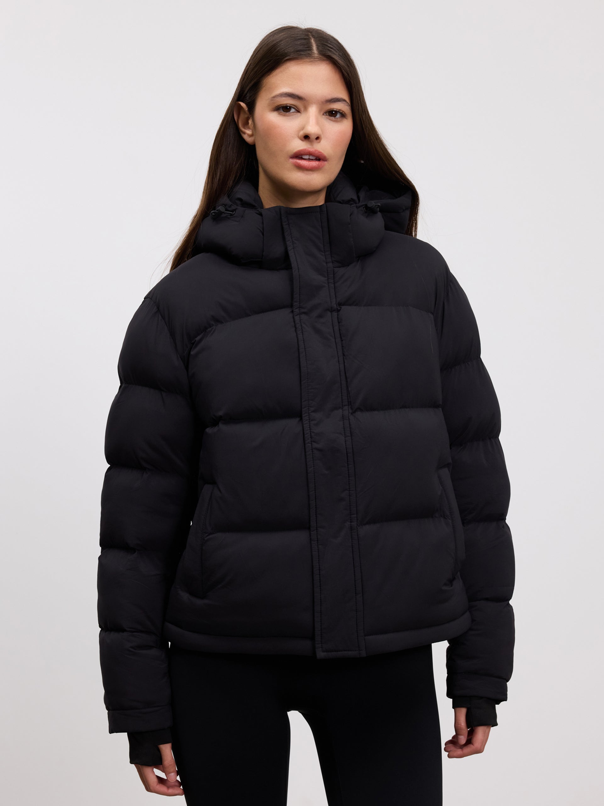 Womens Short Length Puffer Jacket in Black