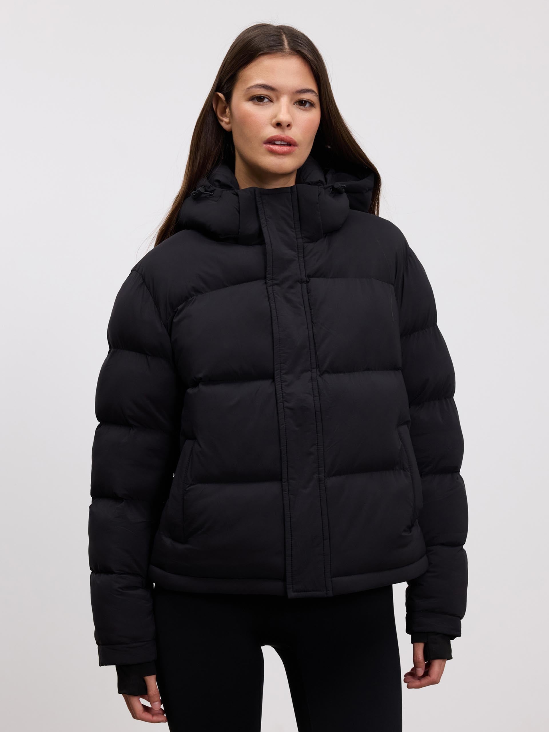 Womens Short Length Puffer Jacket in Black