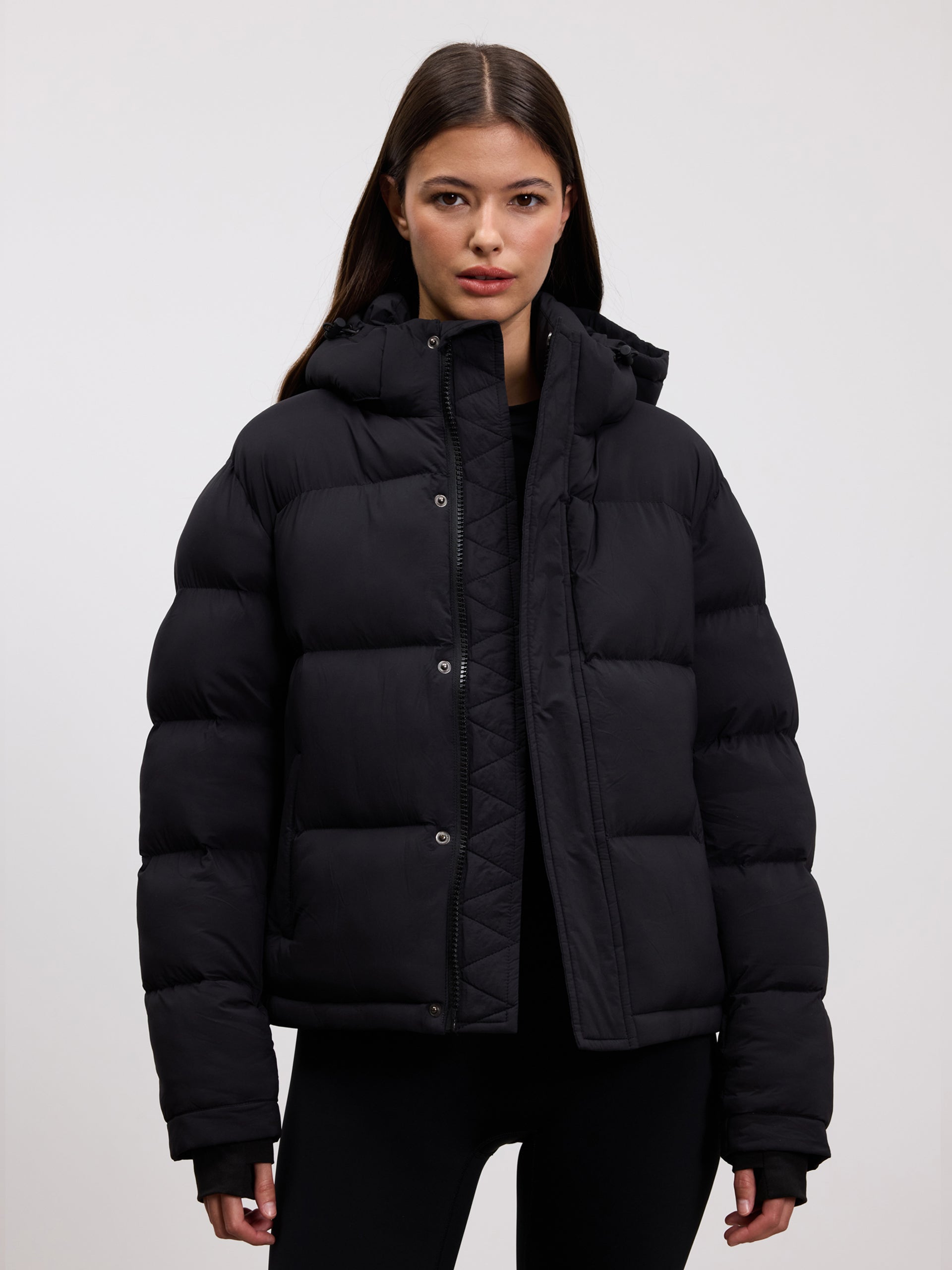 Womens Short Length Puffer Jacket in Black
