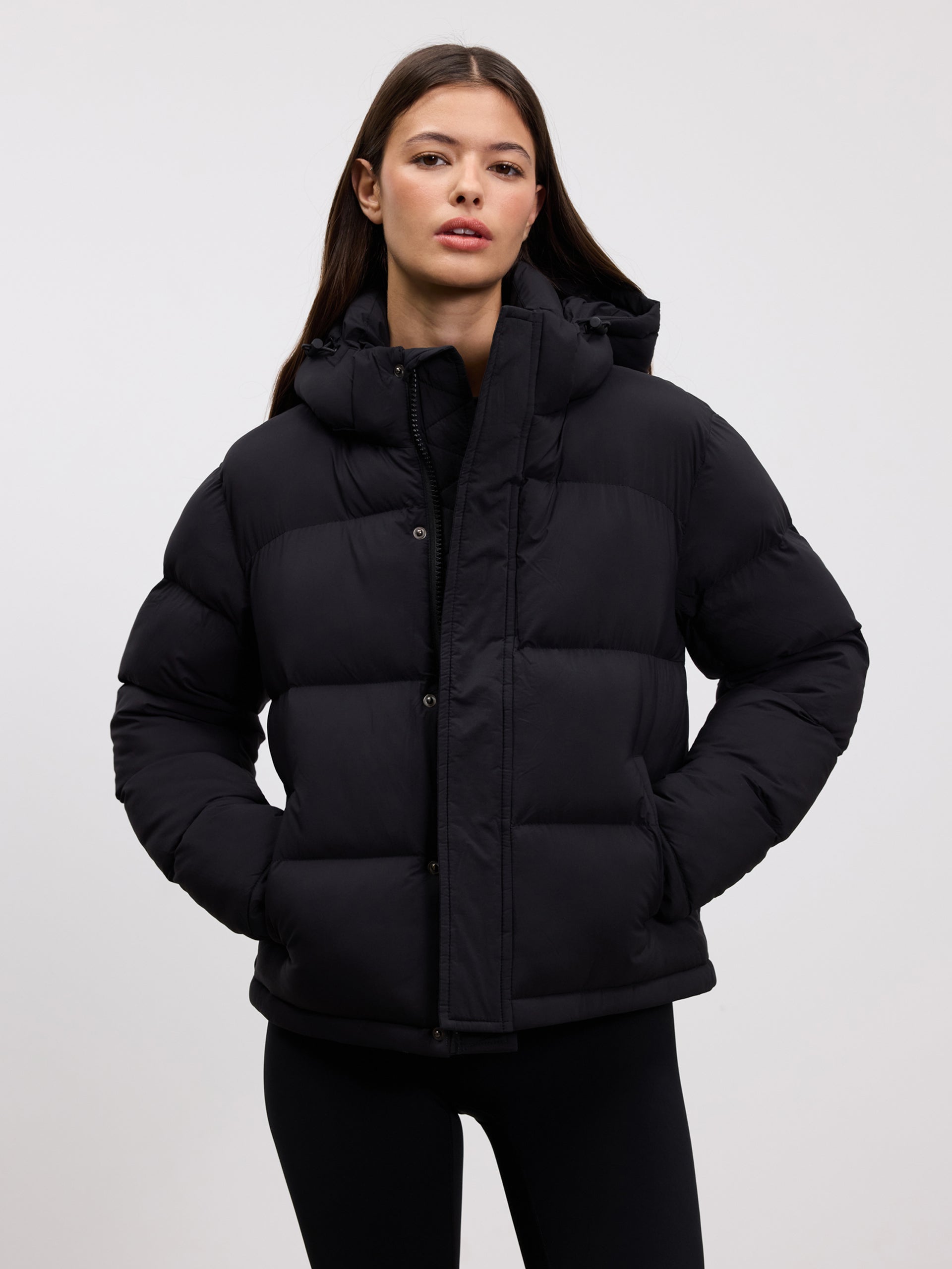 Womens Short Length Puffer Jacket in Black