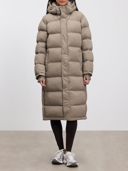 Womens Mid Length Puffer Jacket in Stone