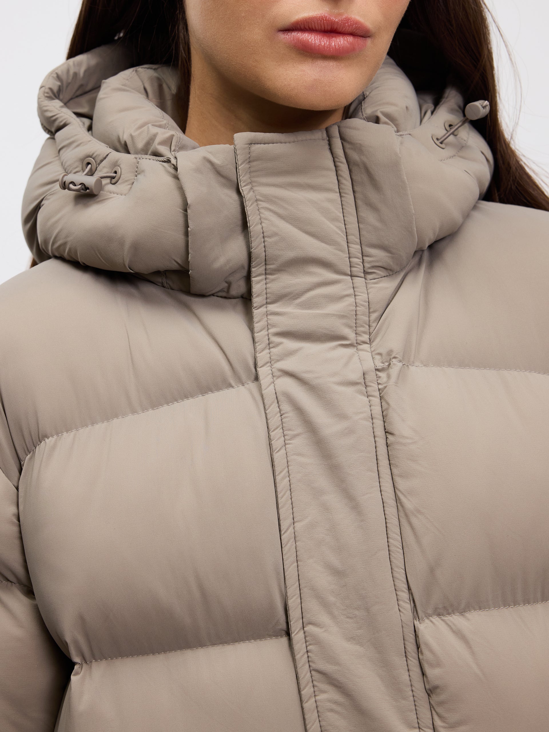 Womens Mid Length Puffer Jacket in Stone