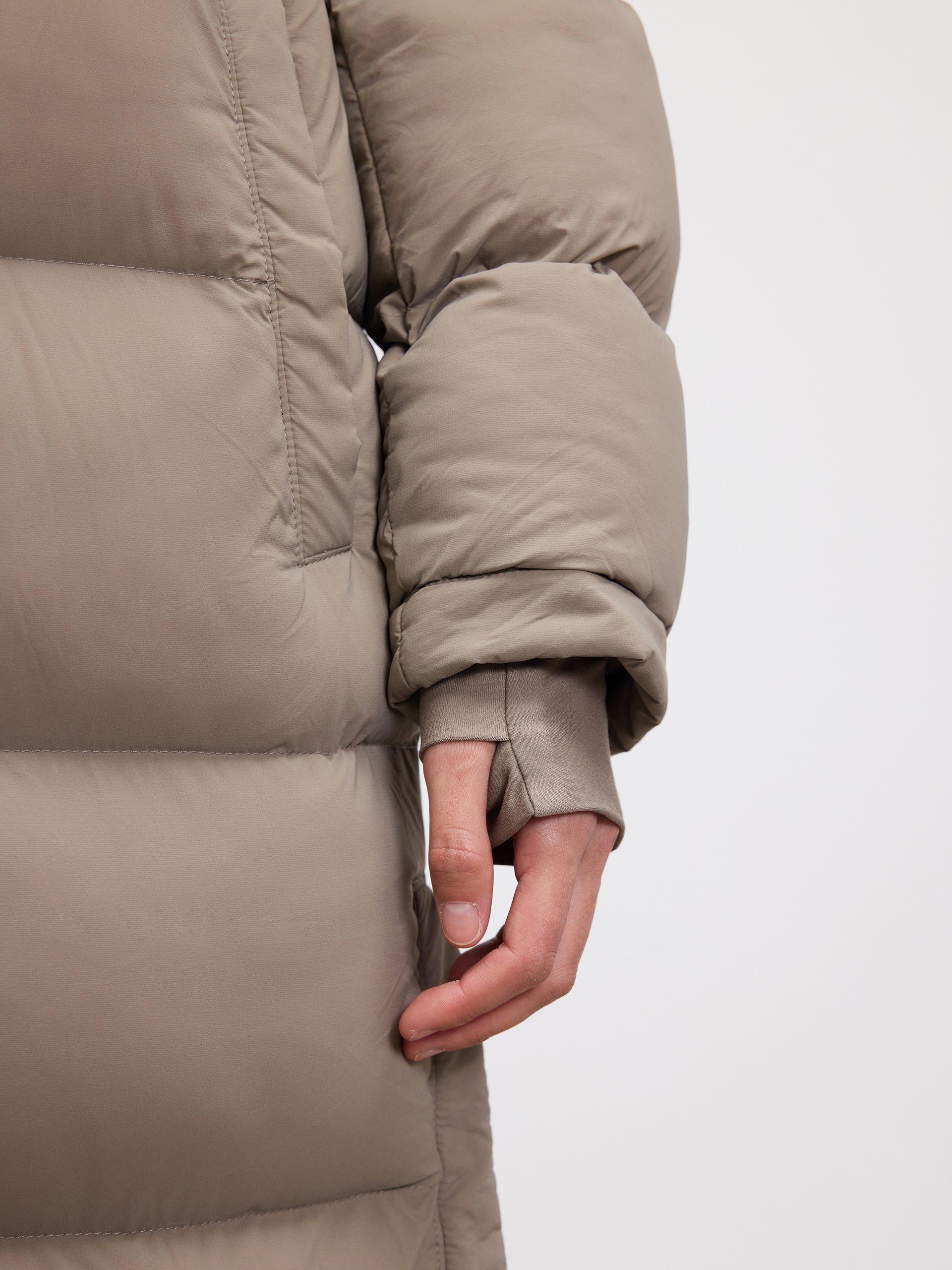 Womens Mid Length Puffer Jacket in Stone