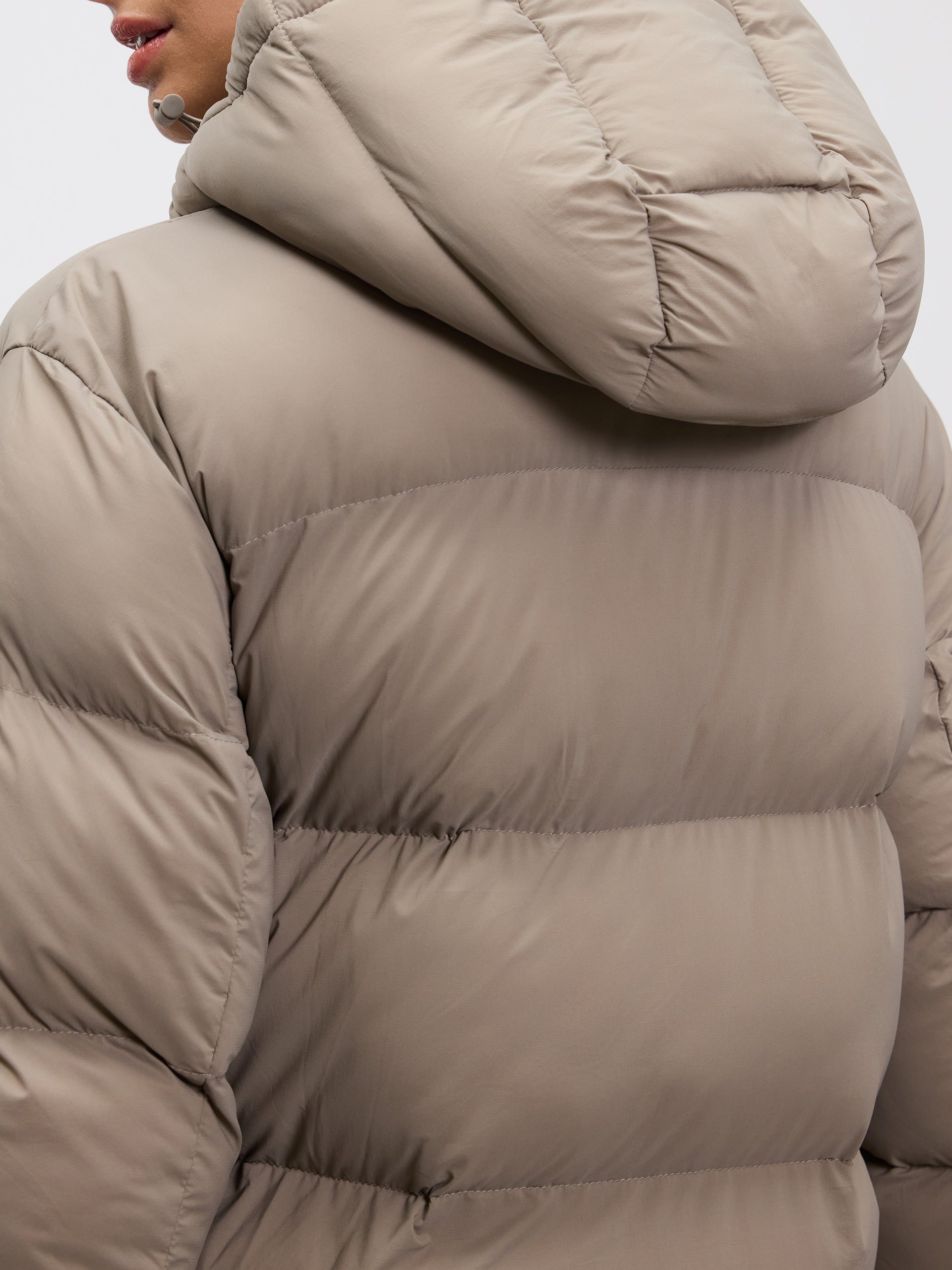 Womens Mid Length Puffer Jacket in Stone