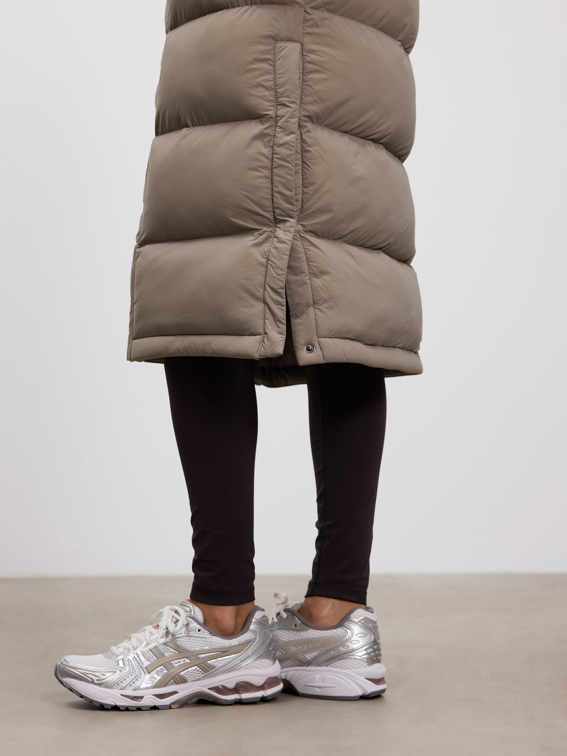 Womens Mid Length Puffer Jacket in Stone