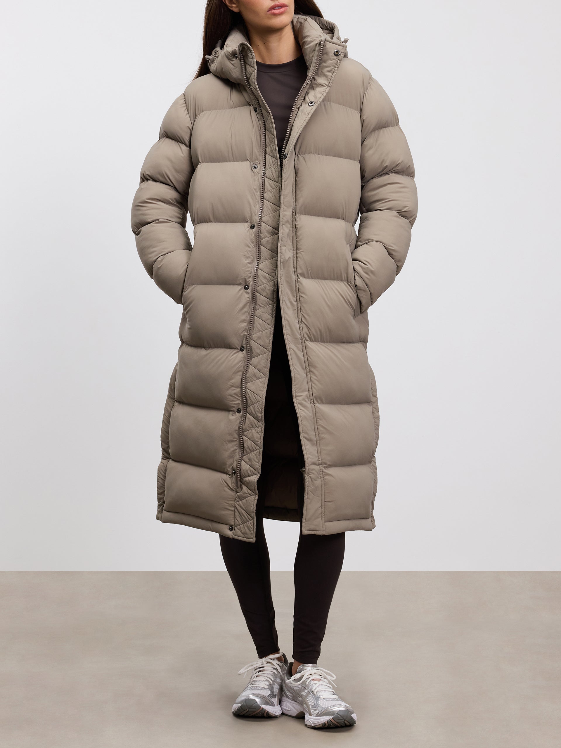 Womens Mid Length Puffer Jacket in Stone