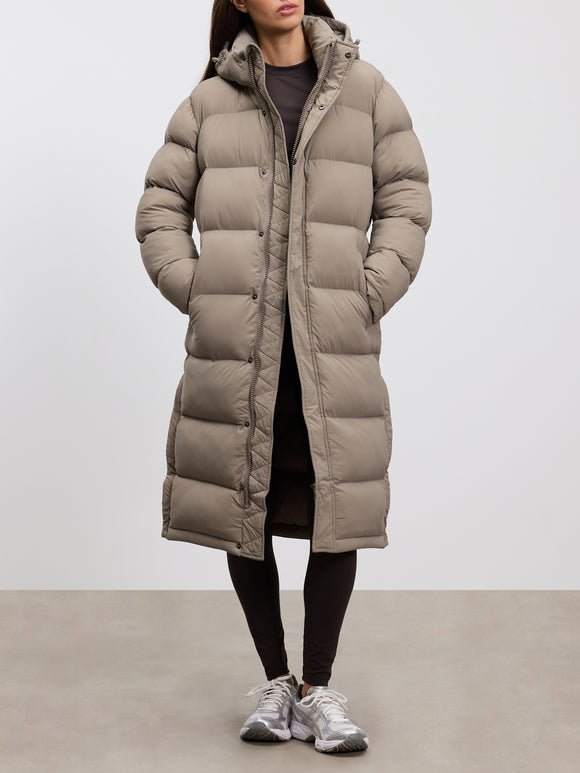 Womens Mid Length Puffer Jacket in Stone