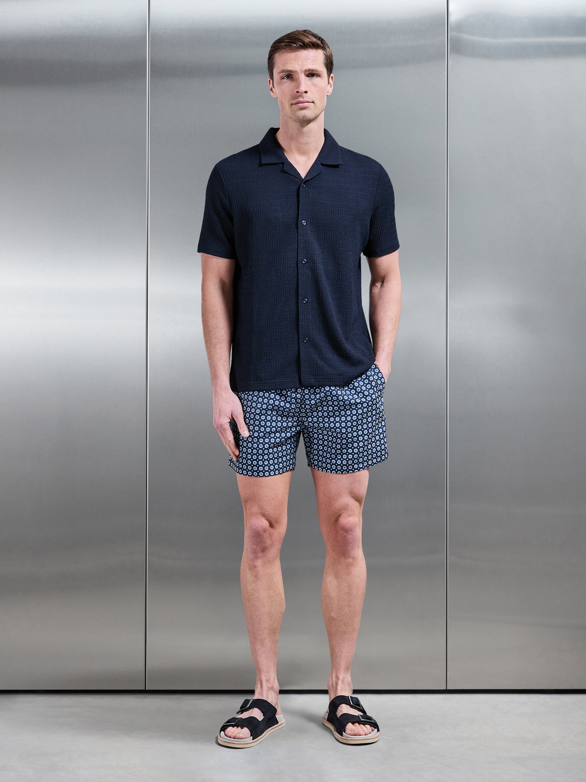 Mosaic Drawstring Printed Swim Short in Navy