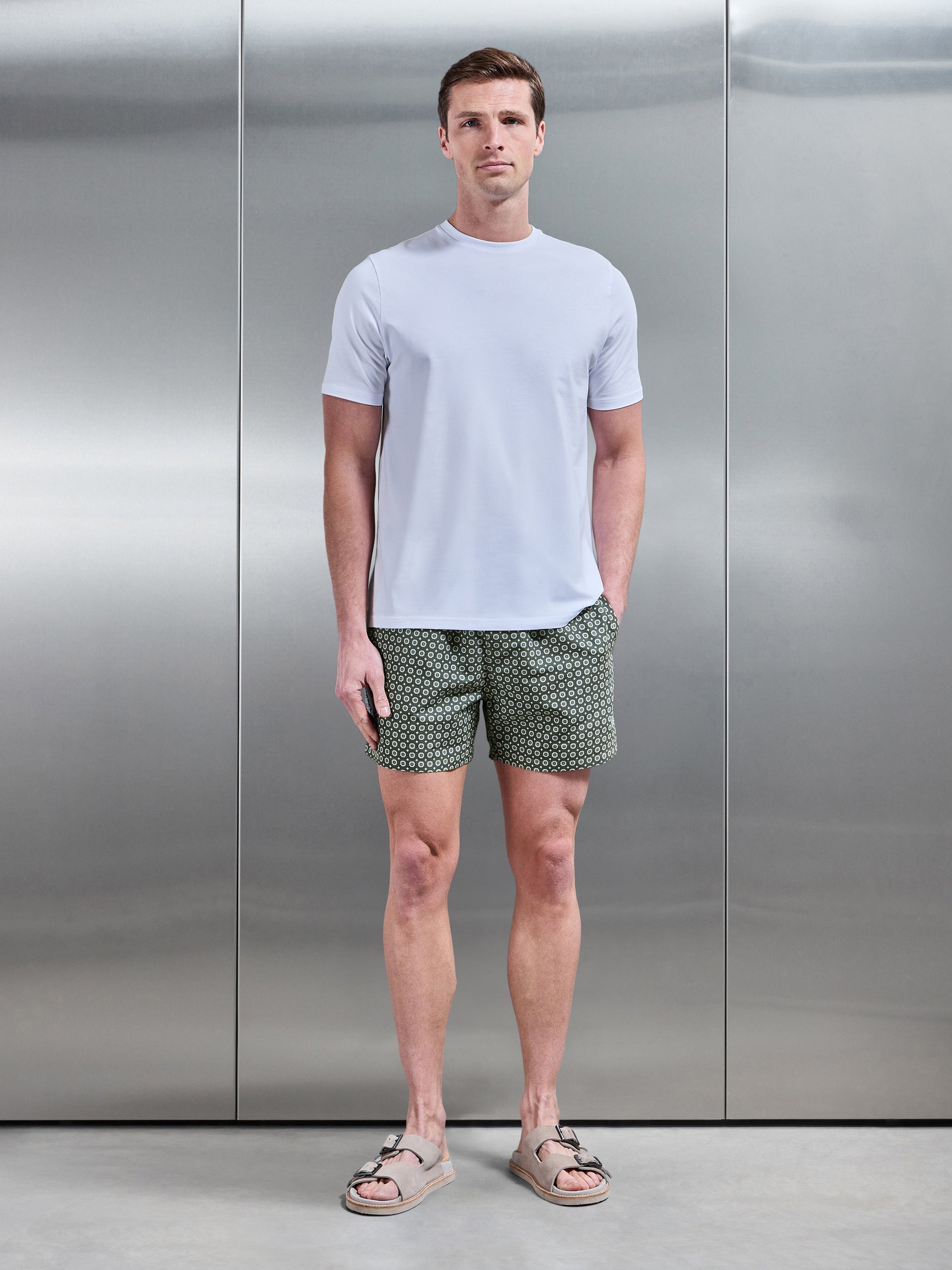 Mosaic Drawstring Printed Swim Short in Sage