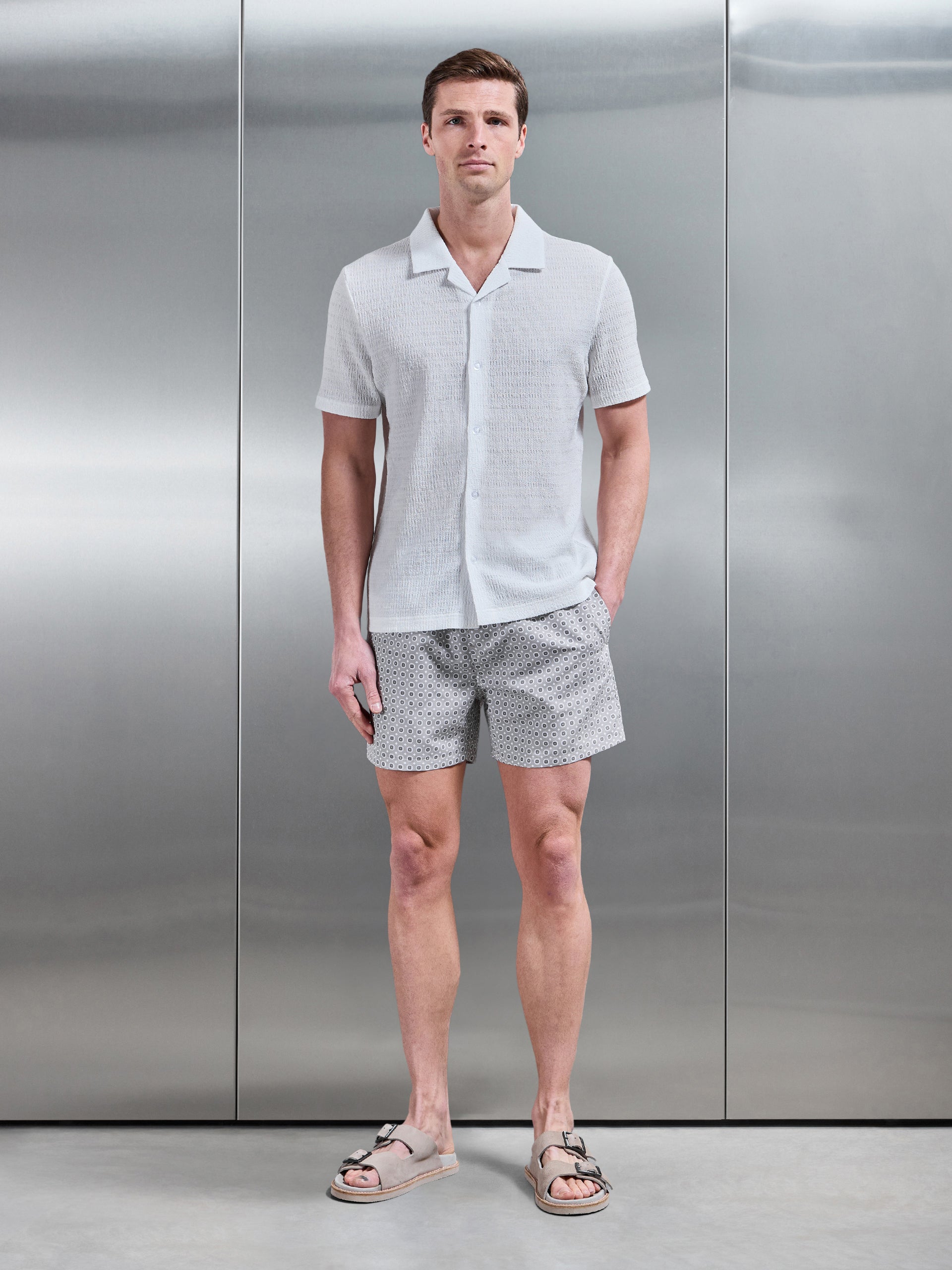 Mosaic Drawstring Printed Swim Short in Stone