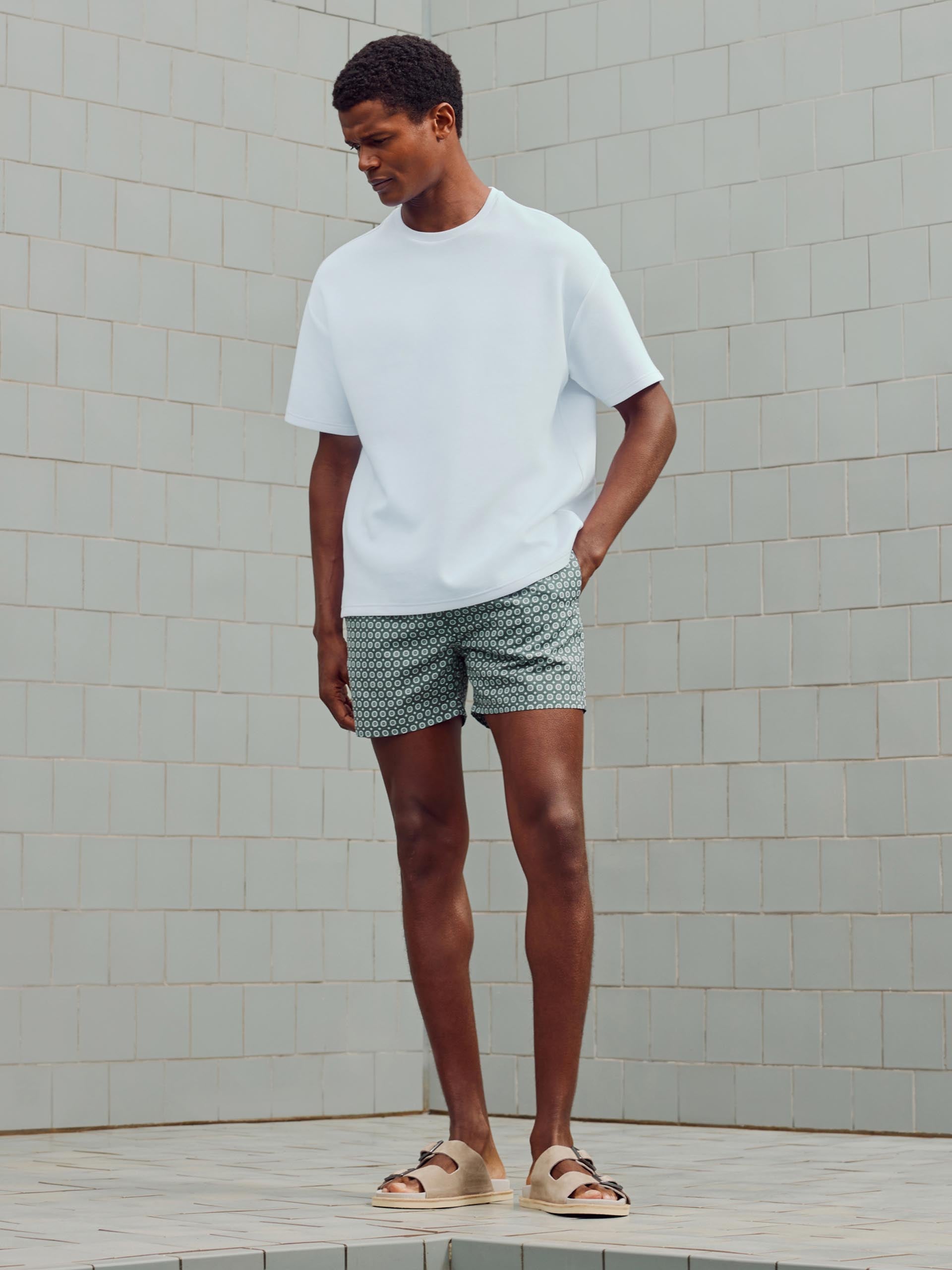 Mosaic Print Drawstring Swim Short in Sage