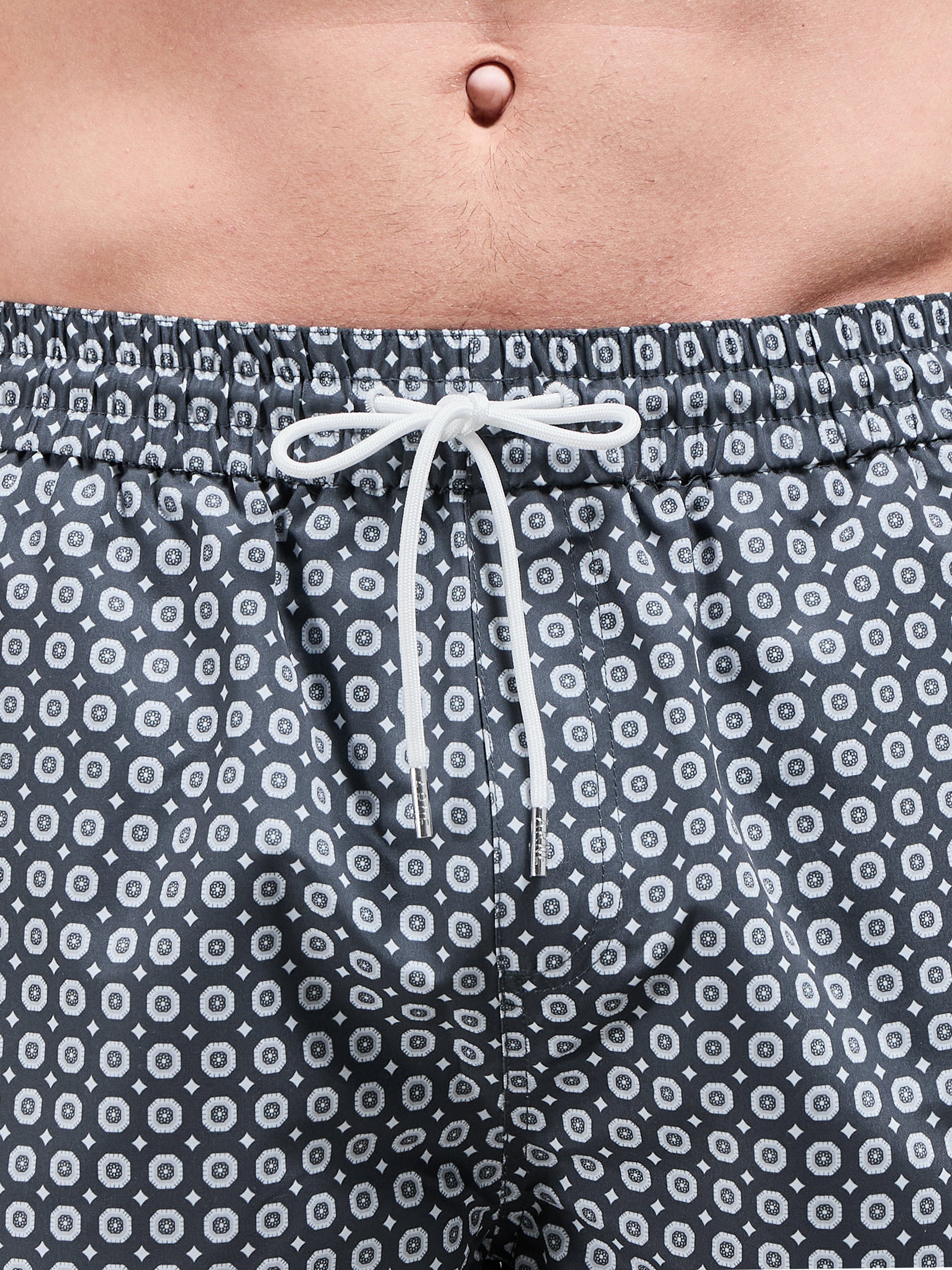 Mosaic Print Drawstring Swim Short in Grey