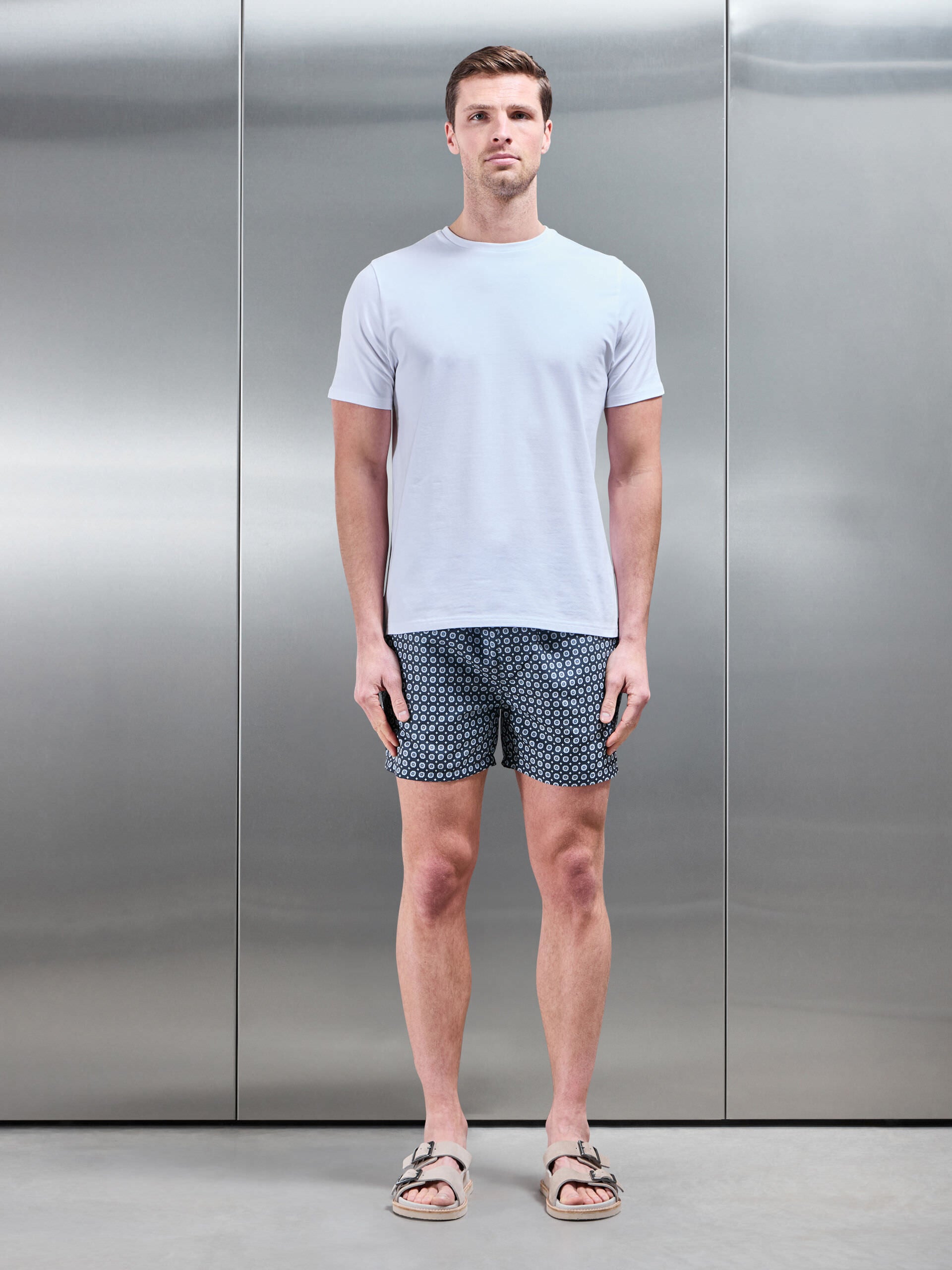 Mosaic Print Drawstring Swim Short in Grey