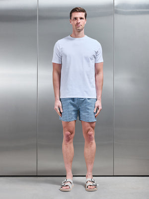 Mosaic Print Drawstring Swim Short in Light Blue