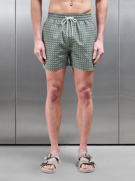 Mosaic Print Drawstring Swim Short in Sage