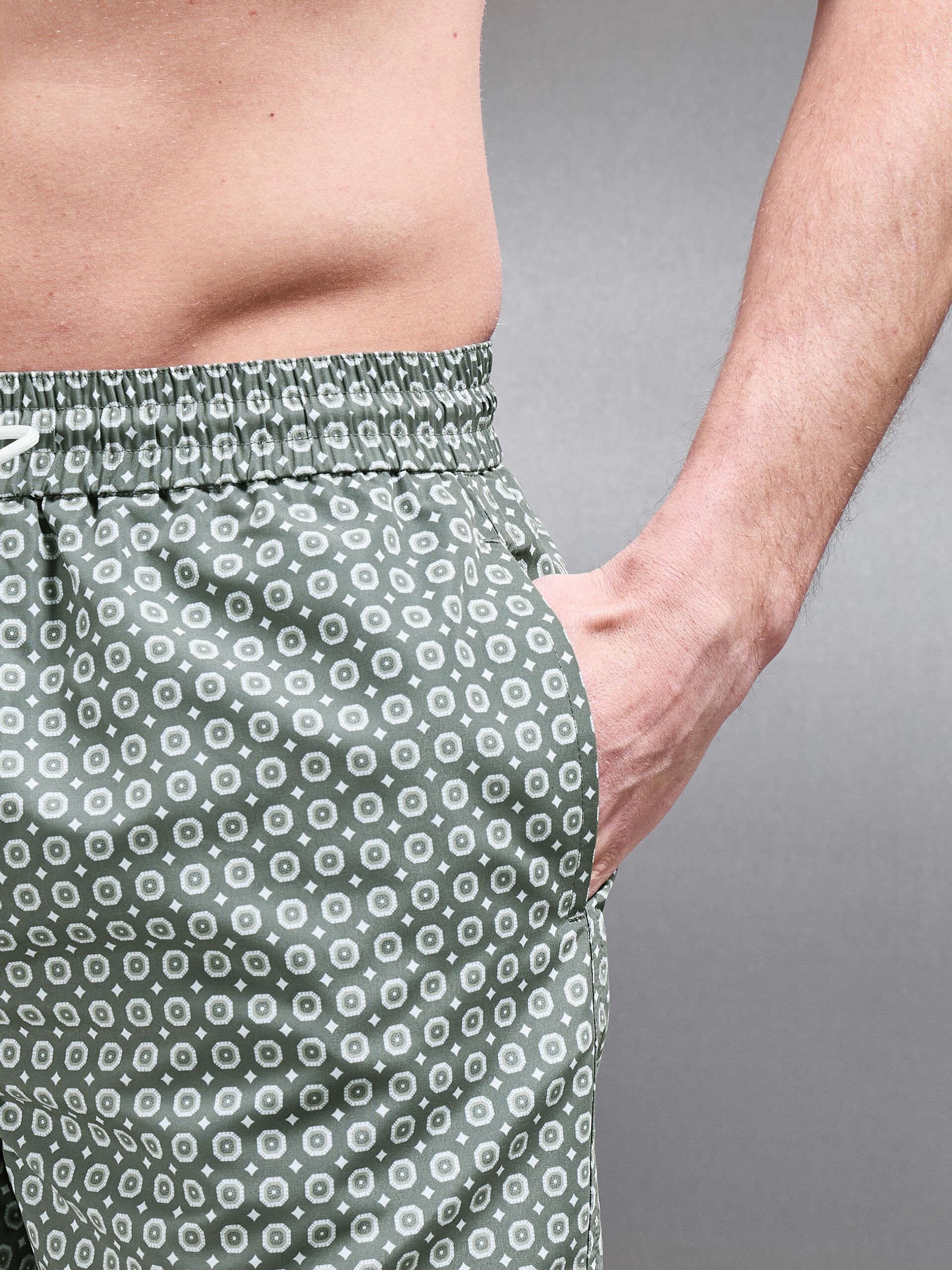 Mosaic Print Drawstring Swim Short in Sage