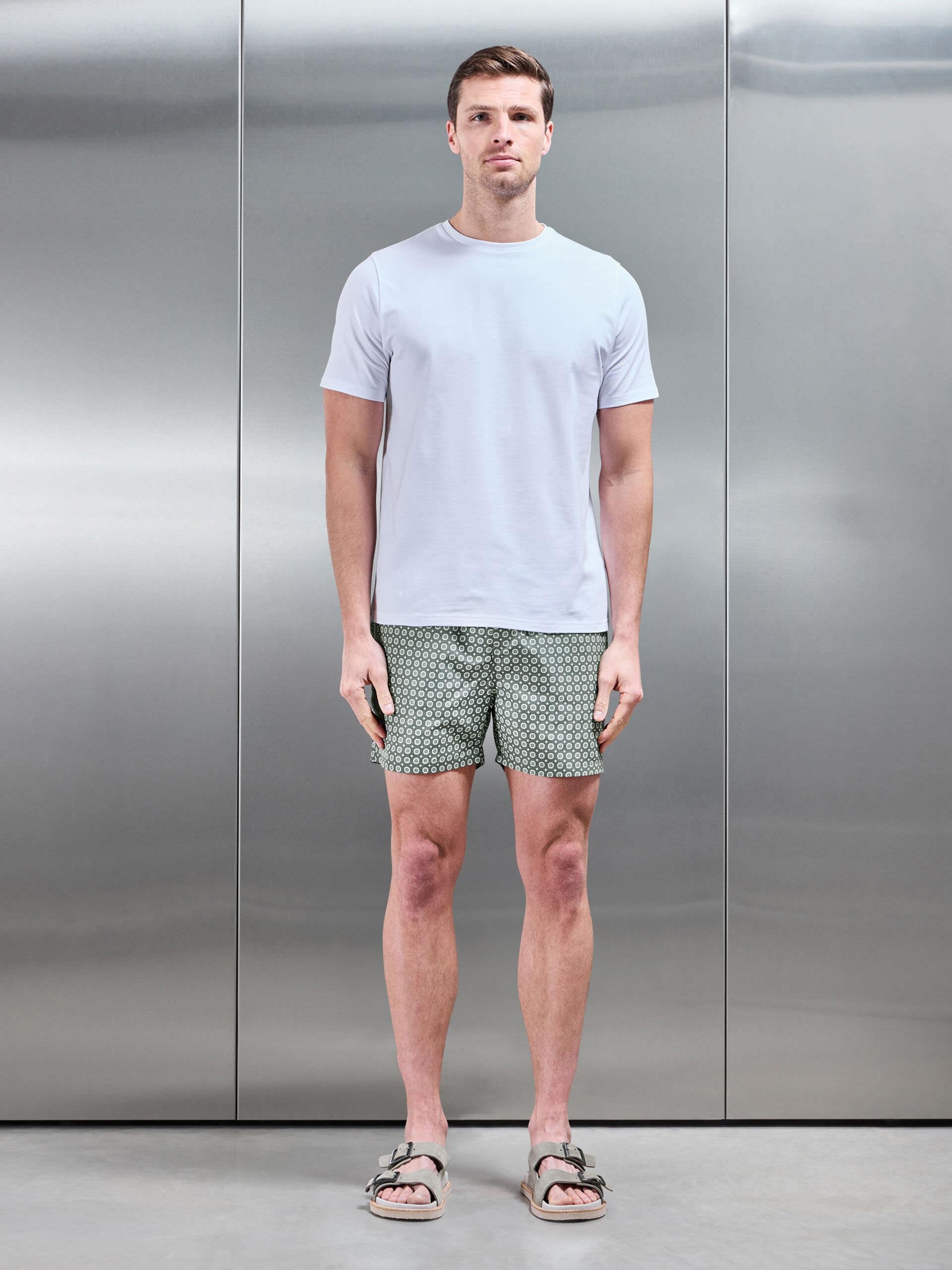 Mosaic Print Drawstring Swim Short in Sage