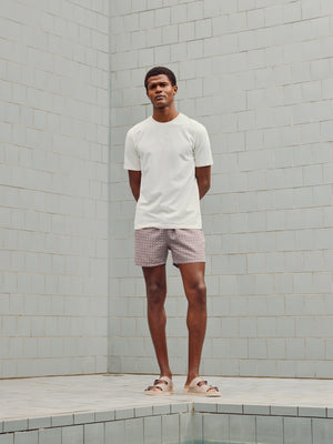 Mosaic Print Drawstring Swim Short in Taupe