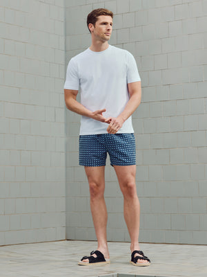 Mosaic Print Drawstring Swim Short in Navy