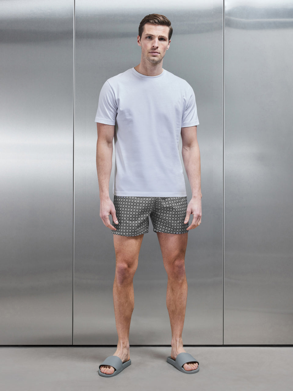 Mosaic Printed Swim Short in Grey