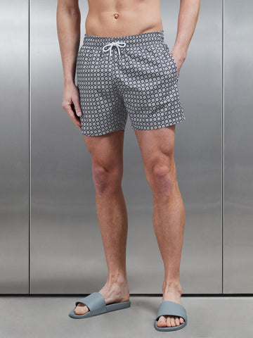Mosaic Printed Swim Short in Grey