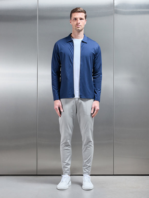 Mercerised Pique Zip Through Jacket in Navy