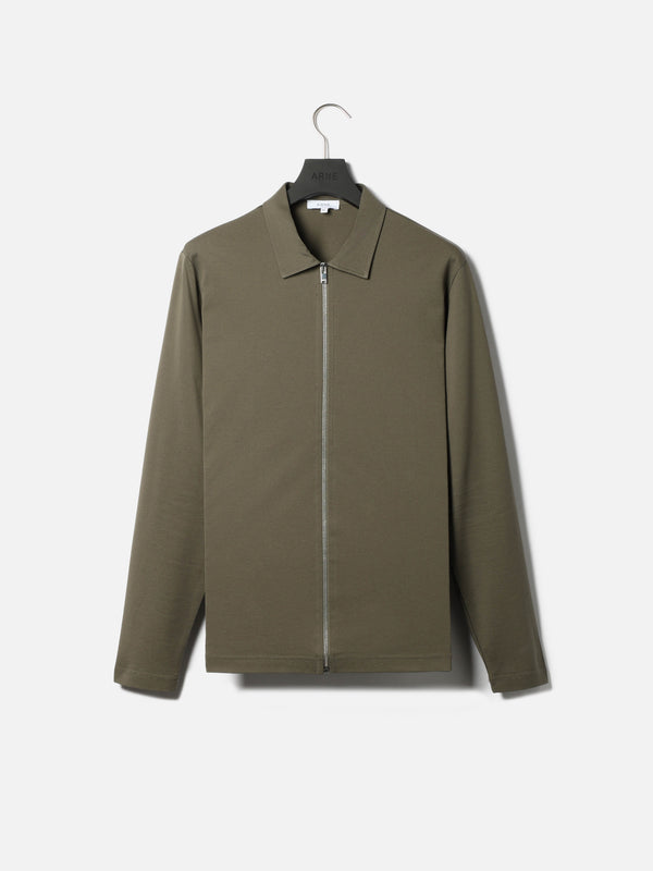 Mercerised Pique Zip Through Jacket in Sage