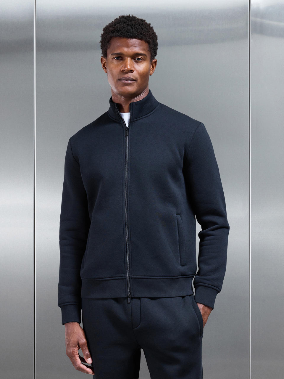 Neoprene Funnel Neck Jacket in Black