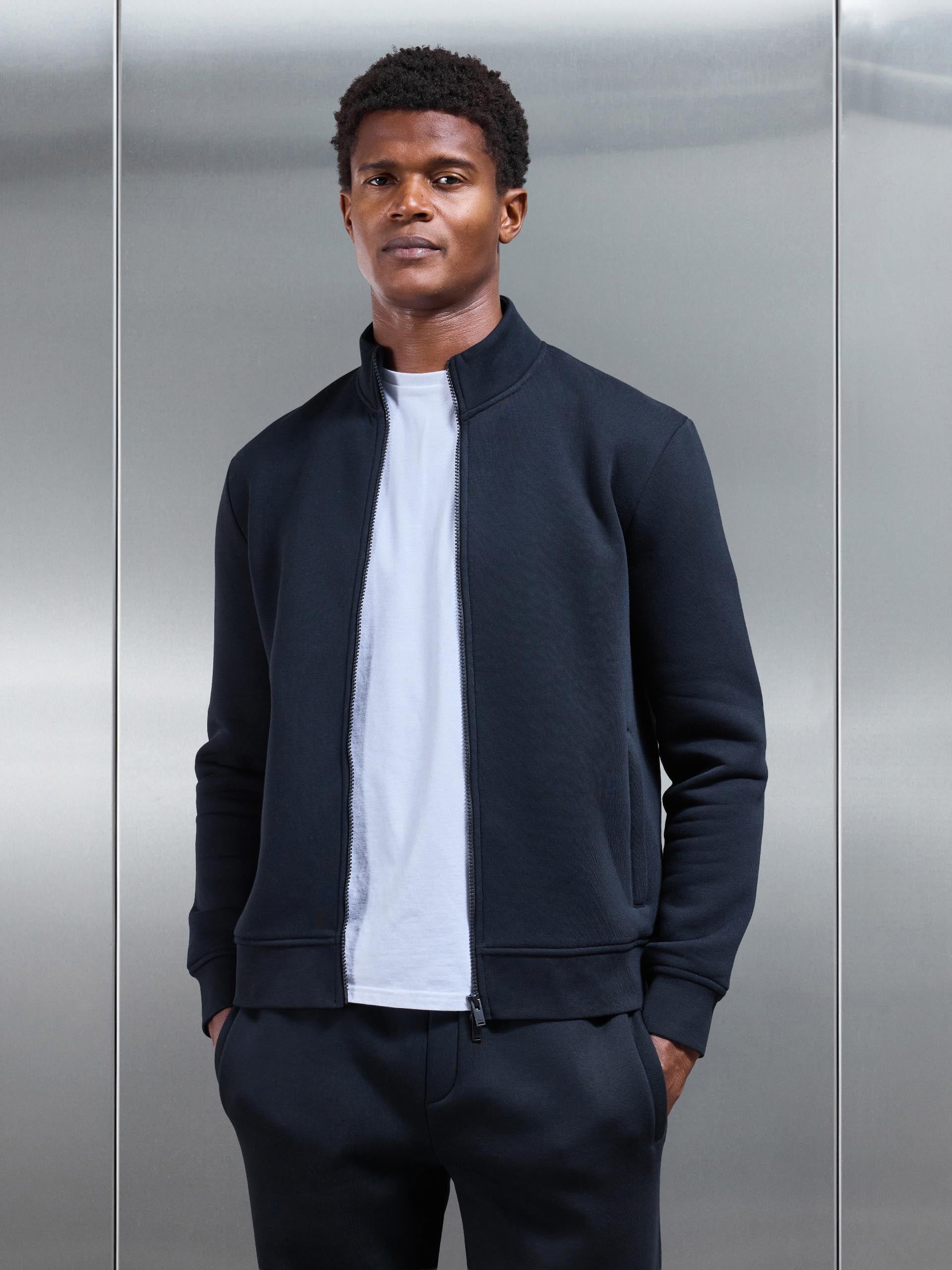 Neoprene Funnel Neck Jacket in Black