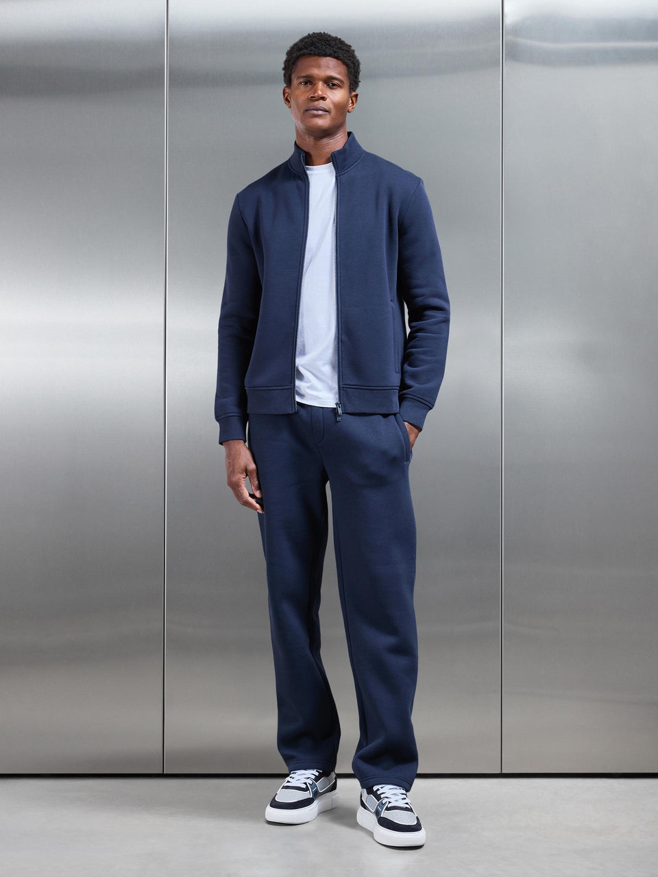 Neoprene Funnel Neck Jacket in Navy