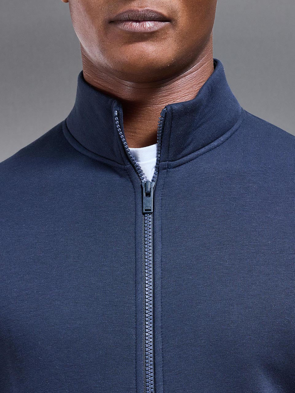Neoprene Funnel Neck Jacket in Navy