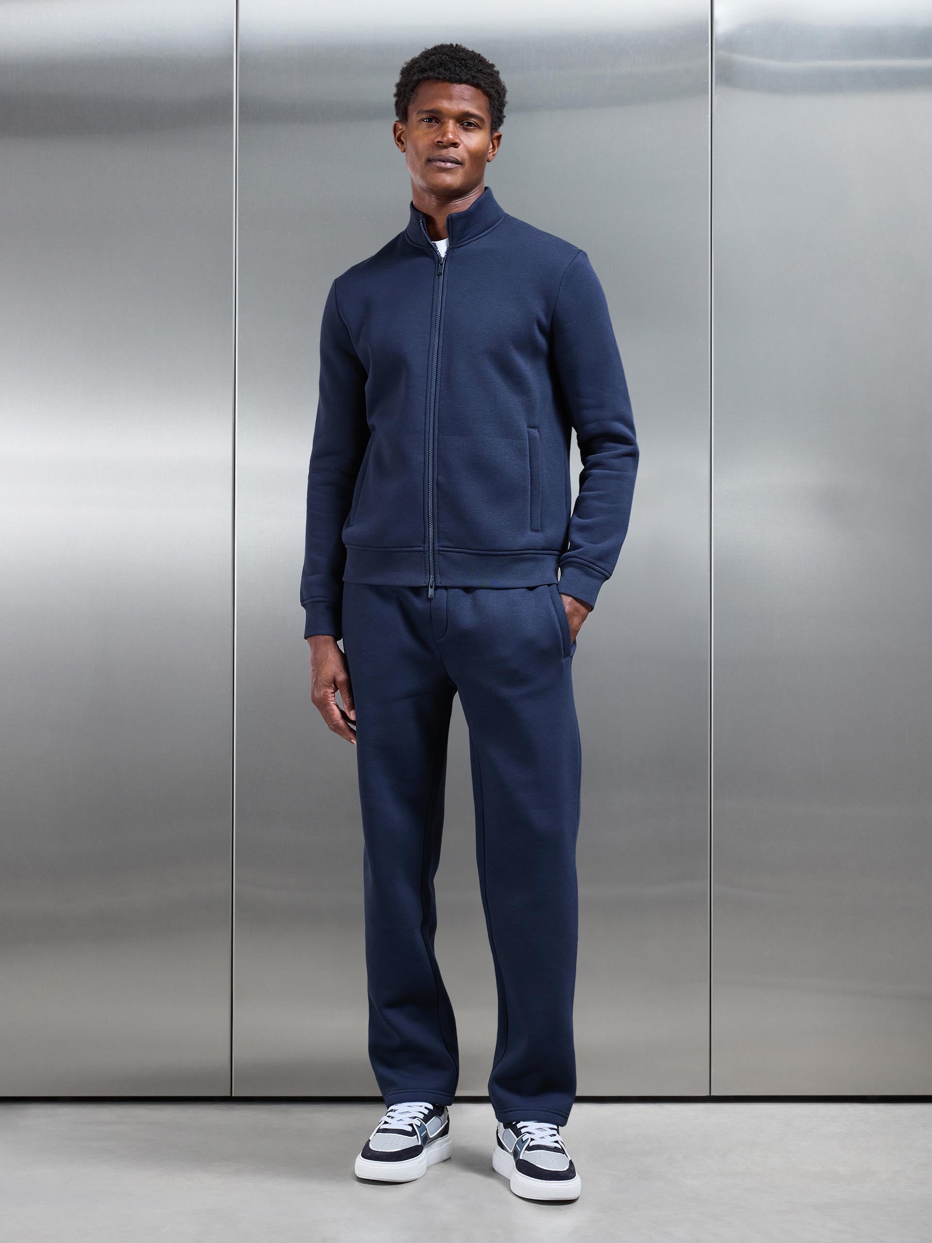 Neoprene Funnel Neck Jacket in Navy