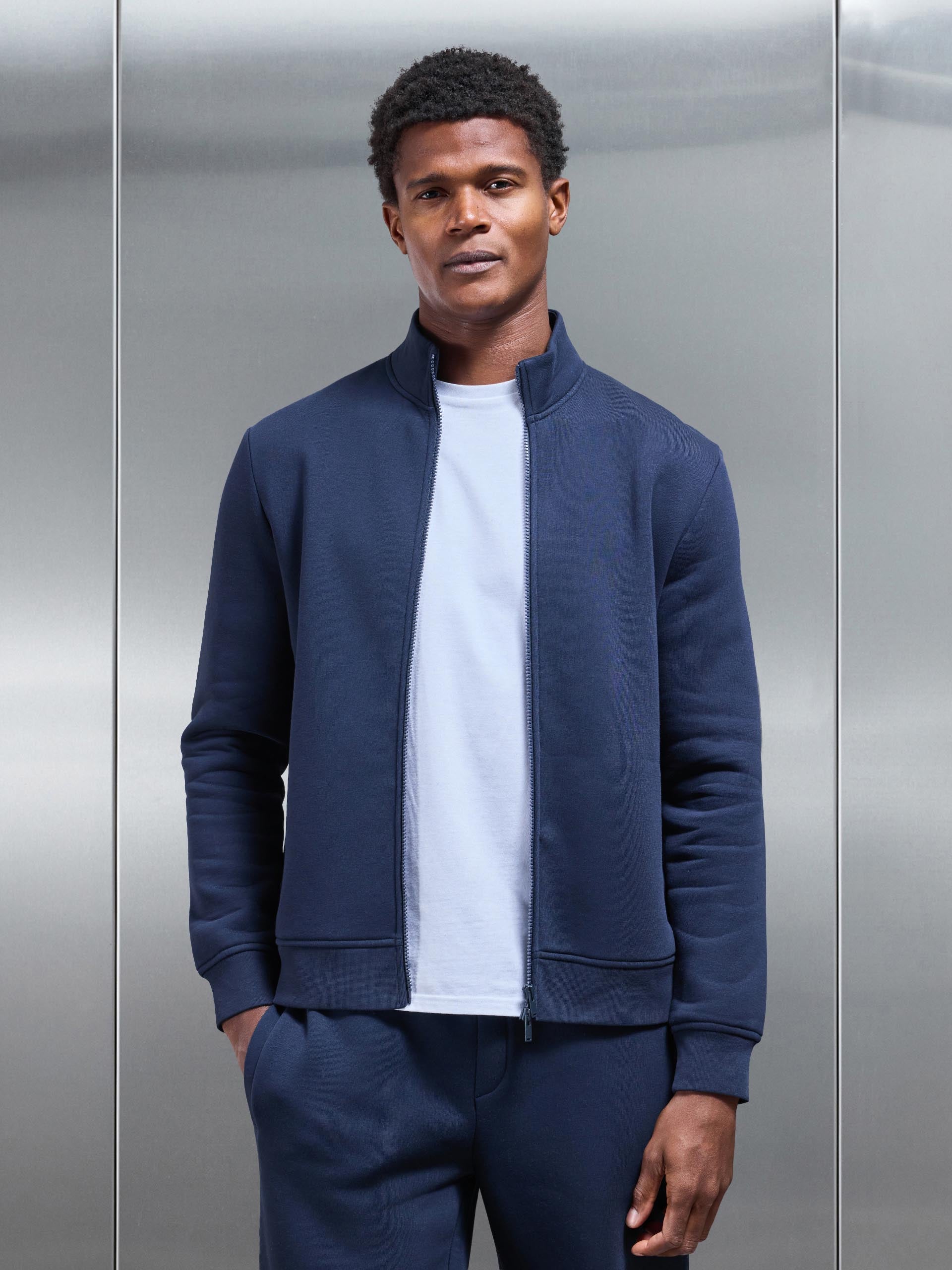 Neoprene Funnel Neck Jacket in Navy