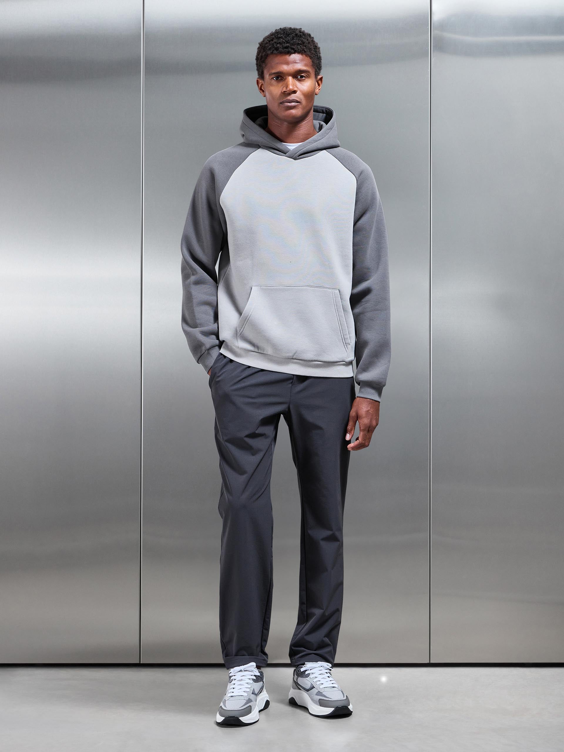 Neoprene Raglan Colour Block Hoodie in Grey Mid Grey