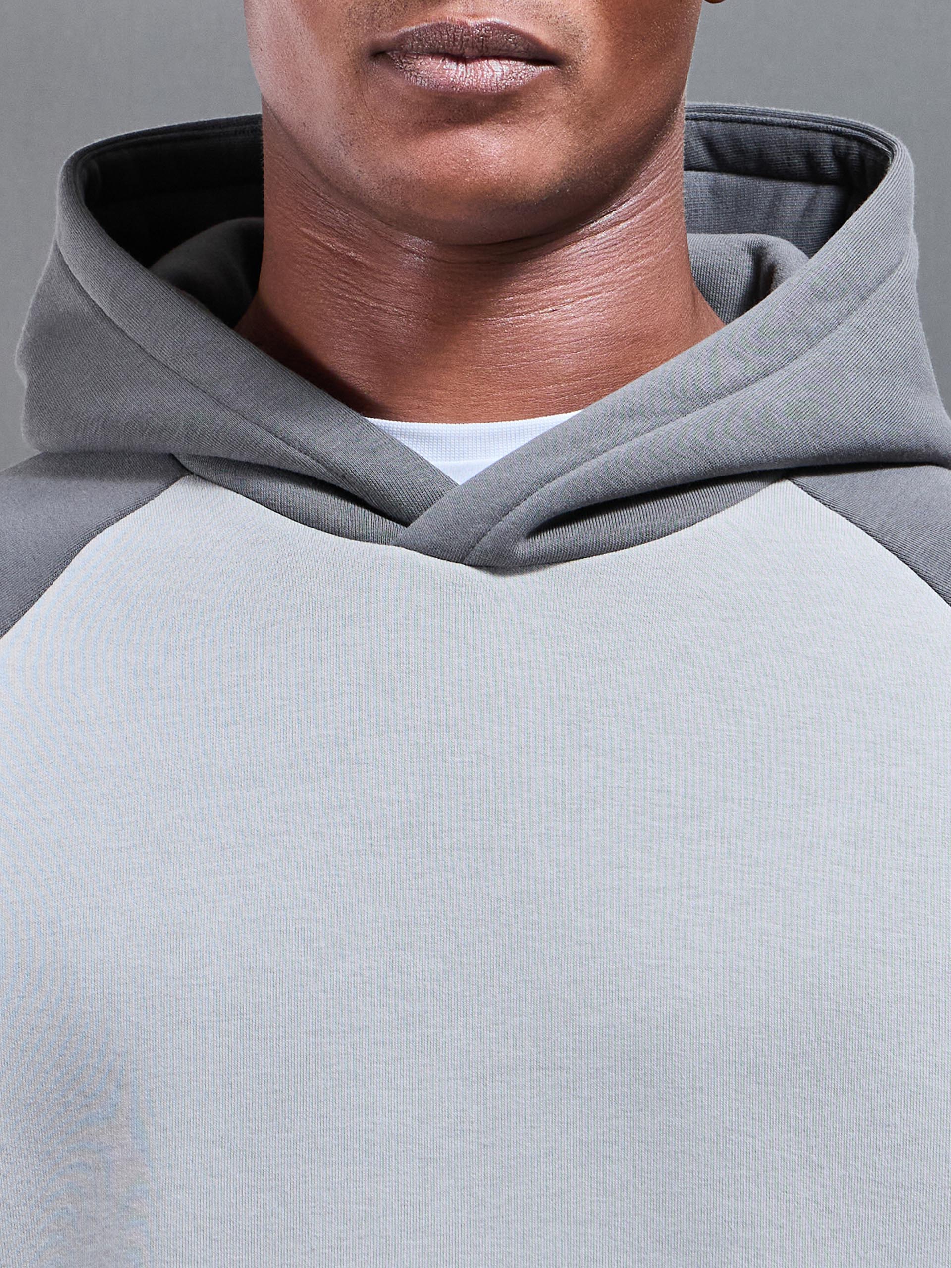 Neoprene Raglan Colour Block Hoodie in Grey Mid Grey