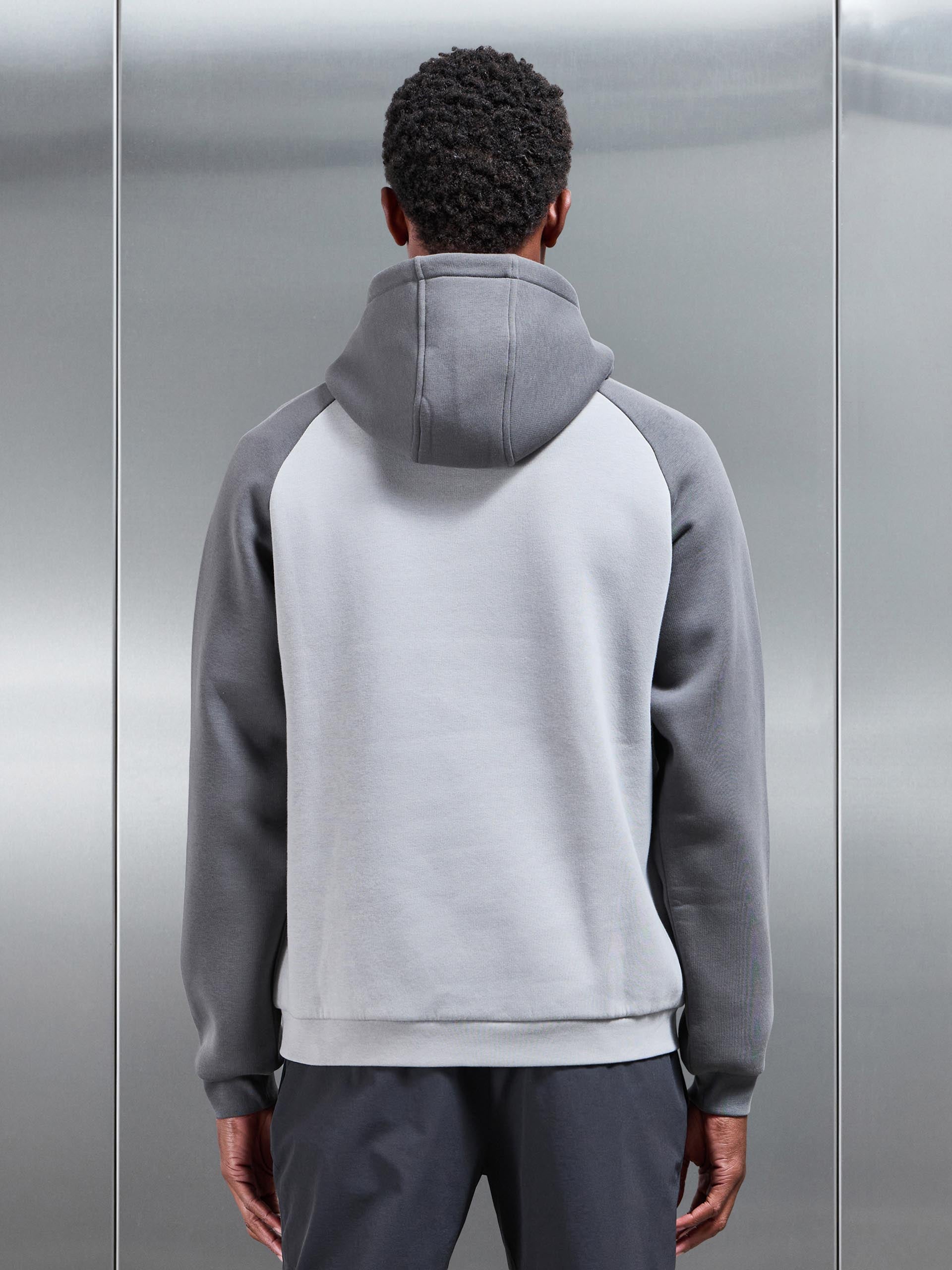 Neoprene Raglan Colour Block Hoodie in Grey Mid Grey
