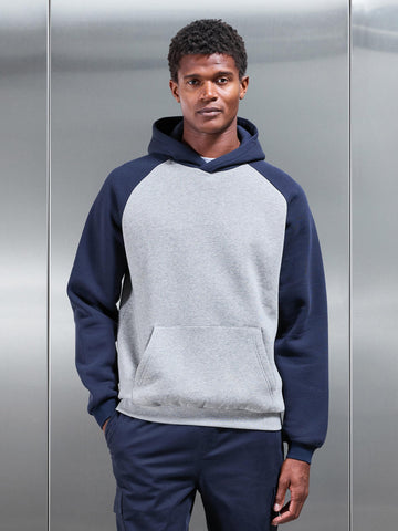 Neoprene Raglan Colour Block Hoodie in Navy Marl Grey