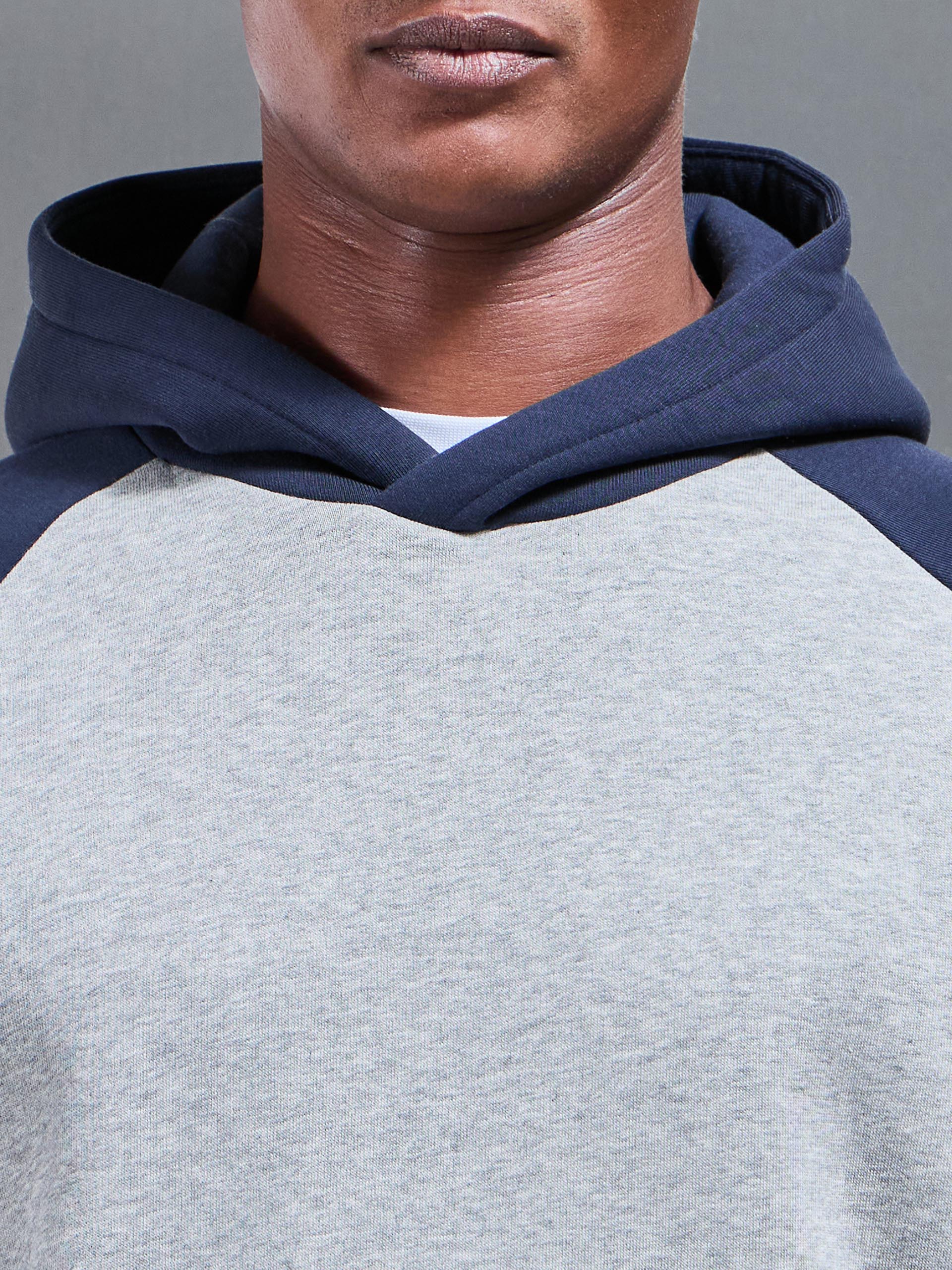 Neoprene Raglan Colour Block Hoodie in Navy Marl Grey