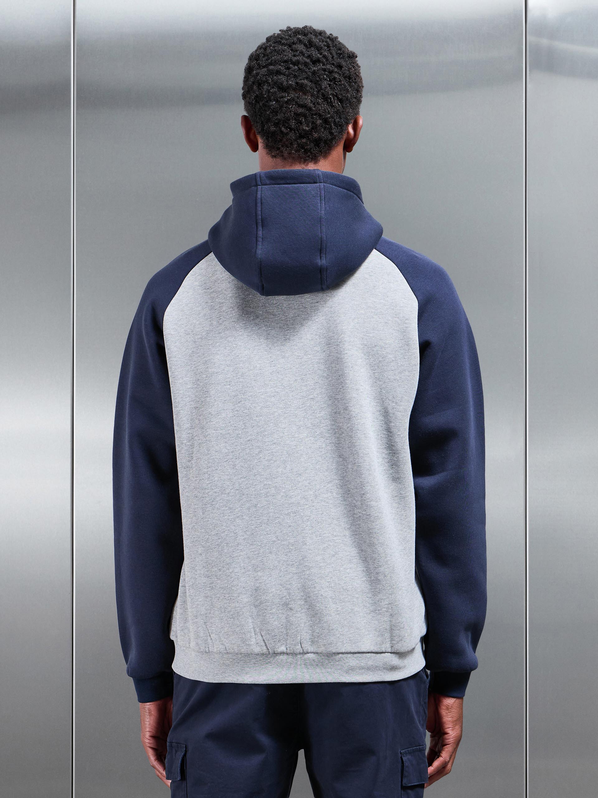 Neoprene Raglan Colour Block Hoodie in Navy Marl Grey
