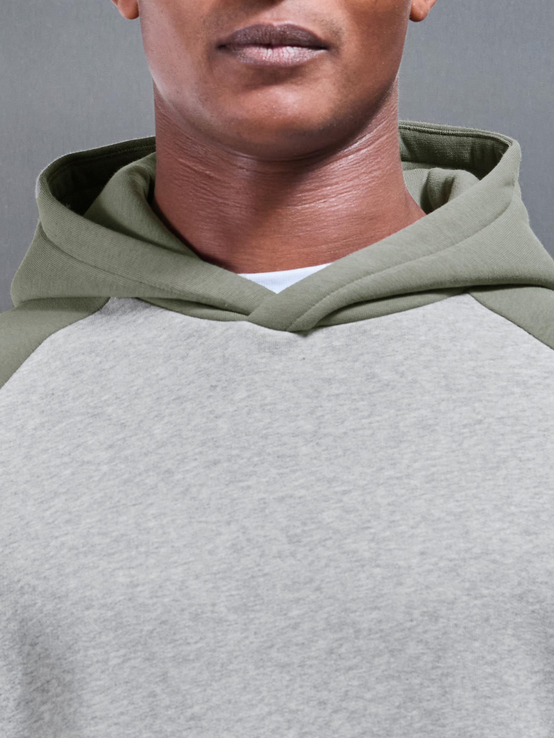 Neoprene Raglan Colour Block Hoodie in Olive Marl Grey