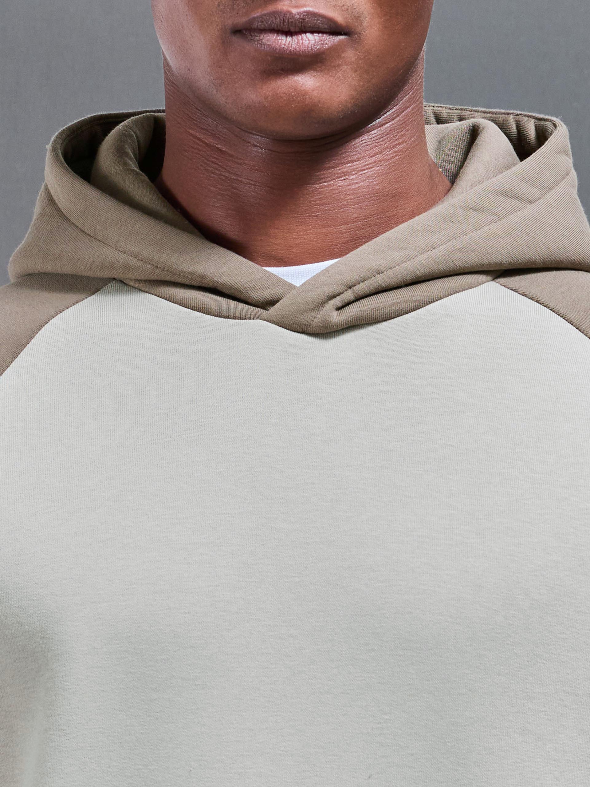 Neoprene Raglan Colour Block Hoodie in Taupe Stone
