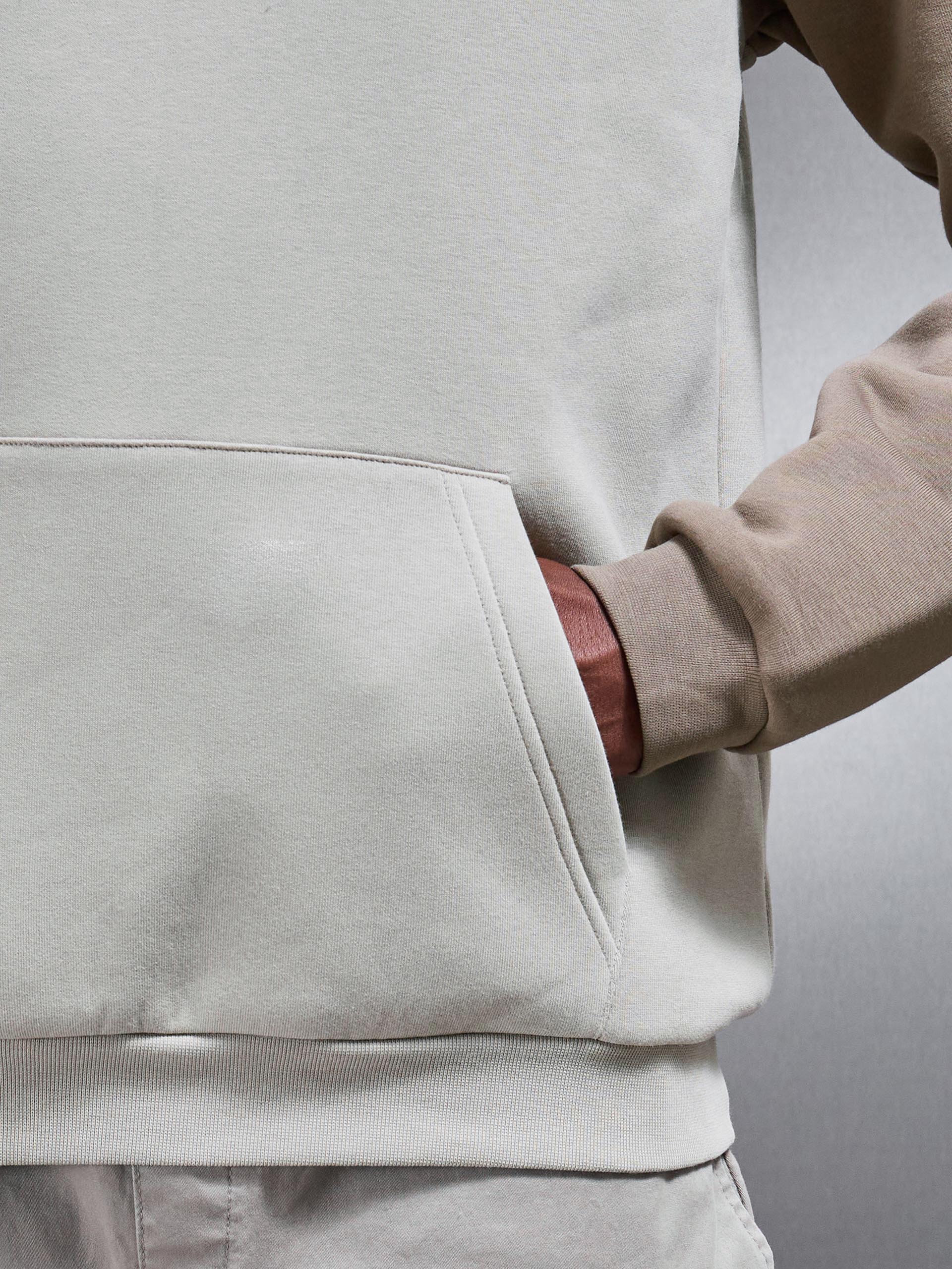 Neoprene Raglan Colour Block Hoodie in Taupe Stone