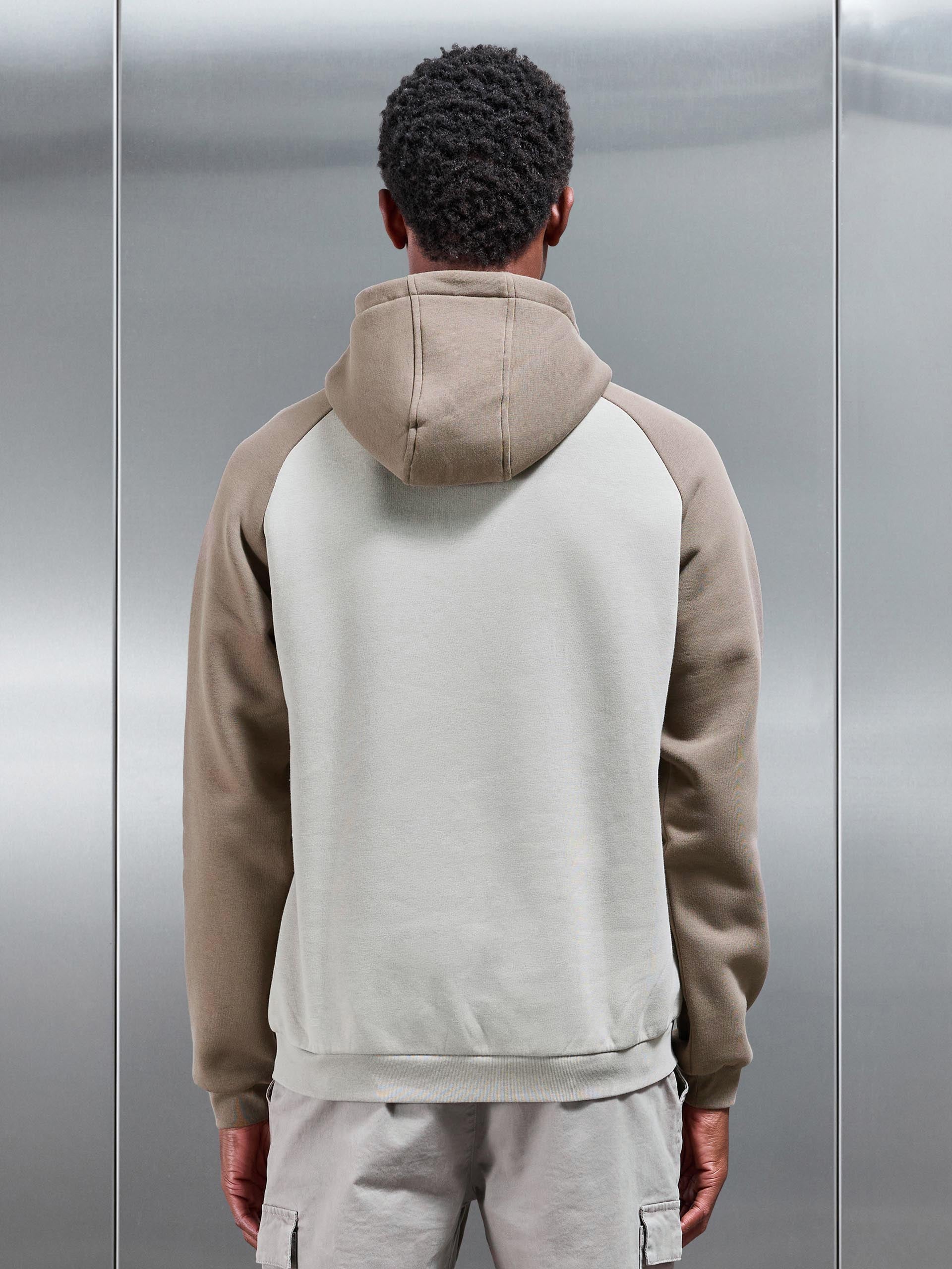 Neoprene Raglan Colour Block Hoodie in Taupe Stone