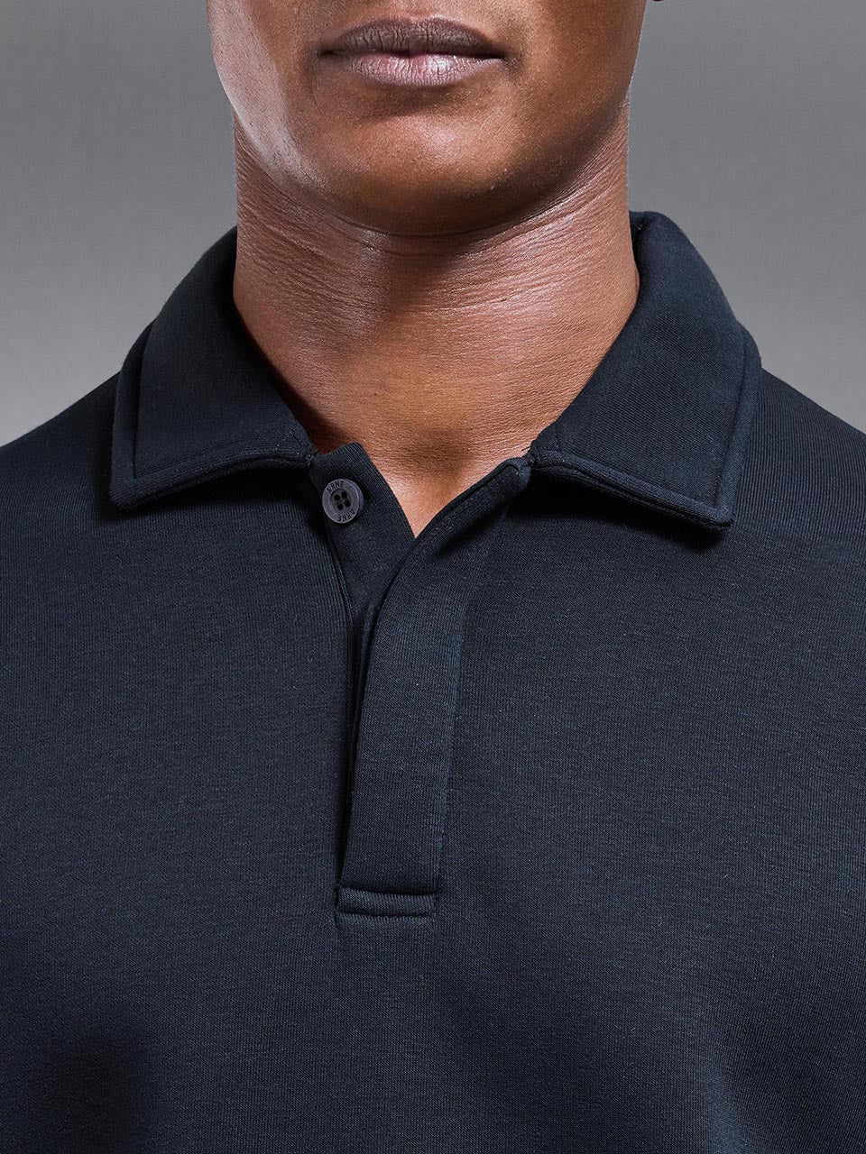 Neoprene Relaxed Fit Button Polo Shirt in Black